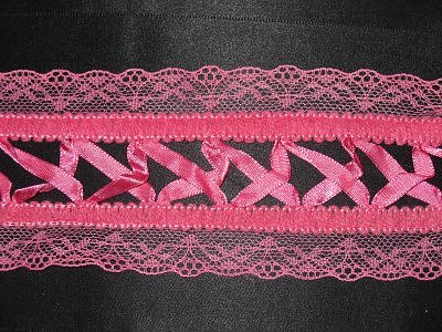 Rosa spets med satinband 80 mm