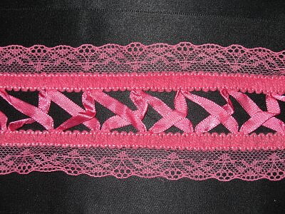 Rosa spets med satinband 80 mm