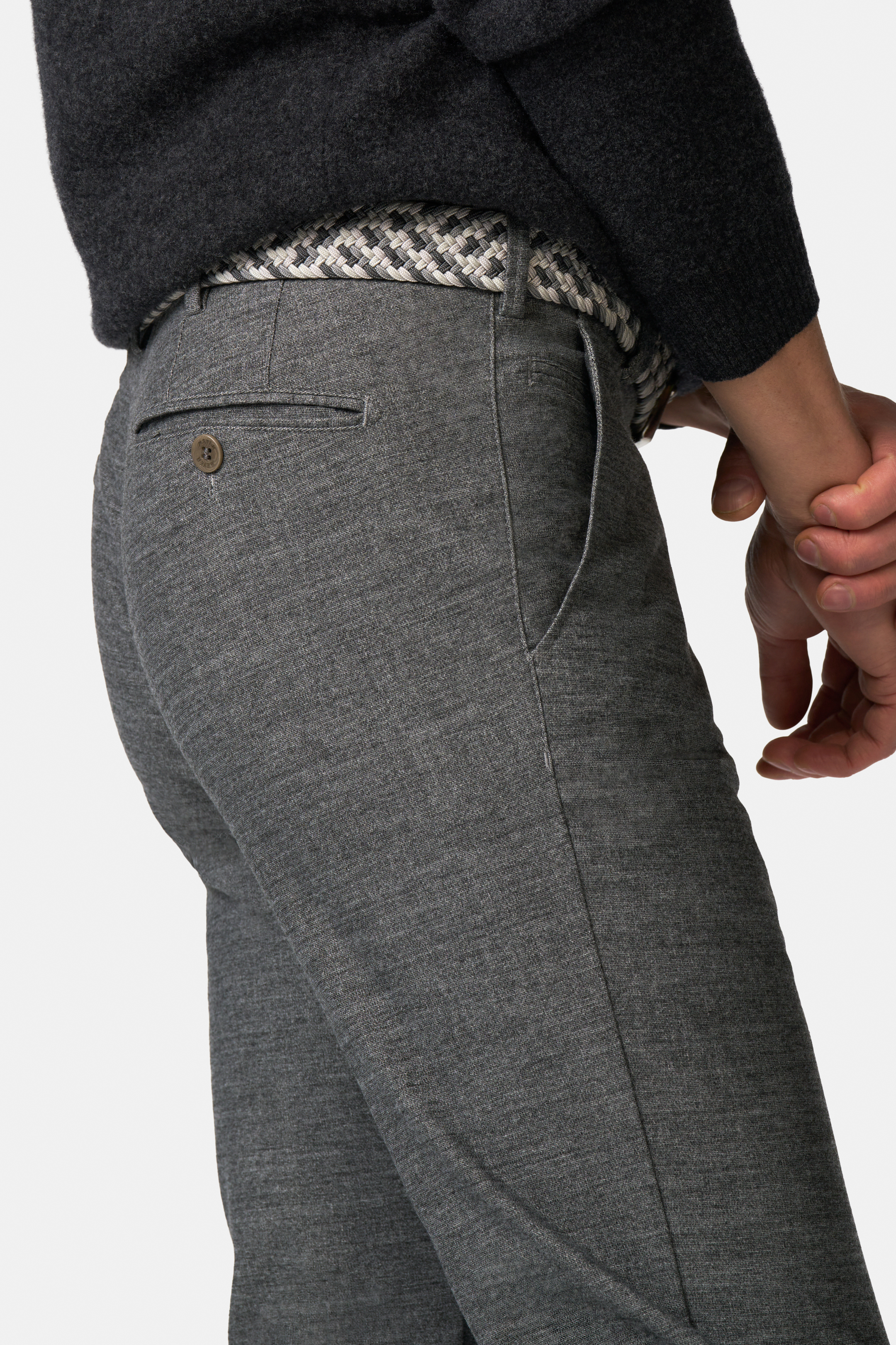 Grå (mid-grey) chinos i Jersey Look och modern passform (Meyer / Bonn) - 4