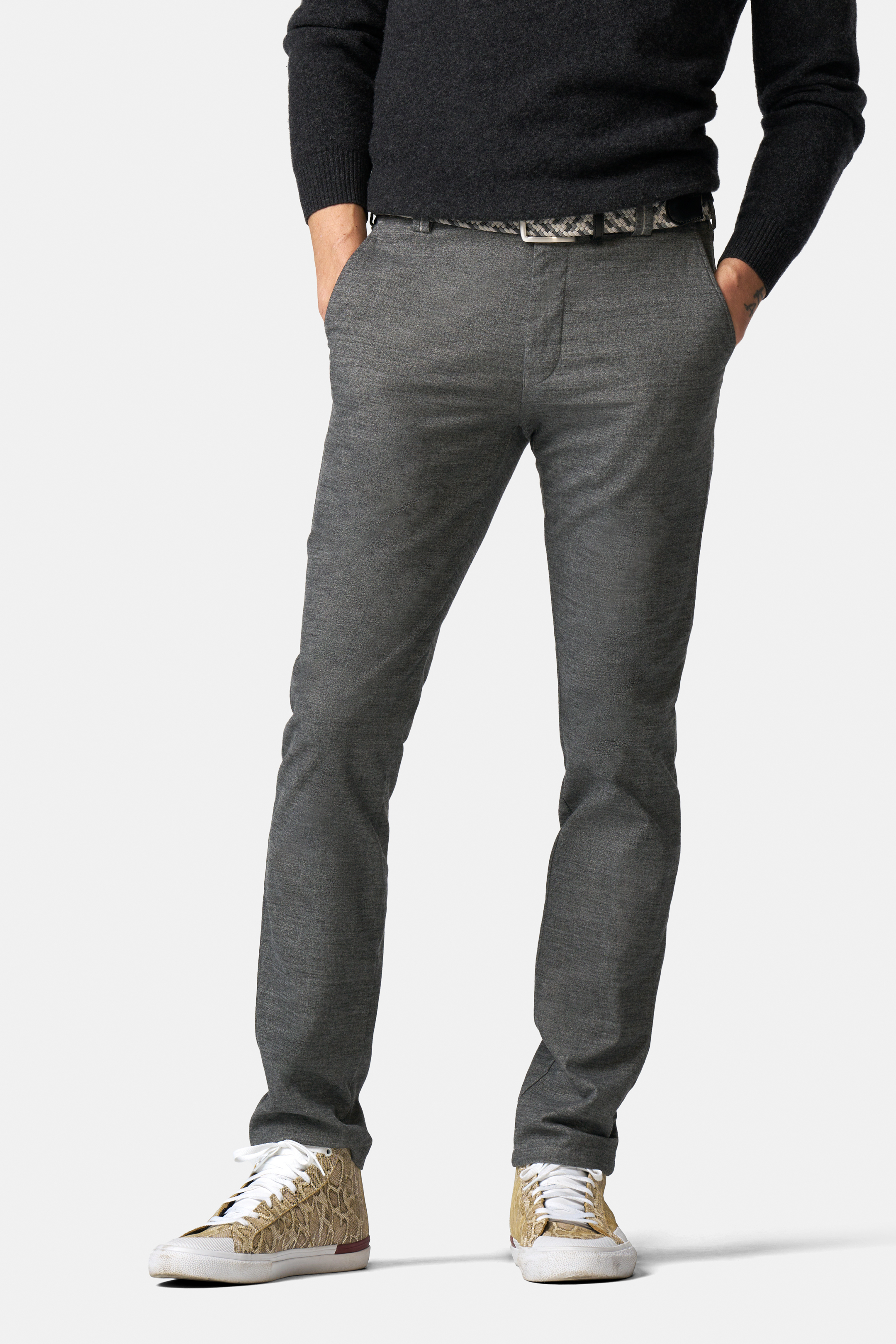 Grå (mid-grey) chinos i Jersey Look och modern passform (Meyer / Bonn)