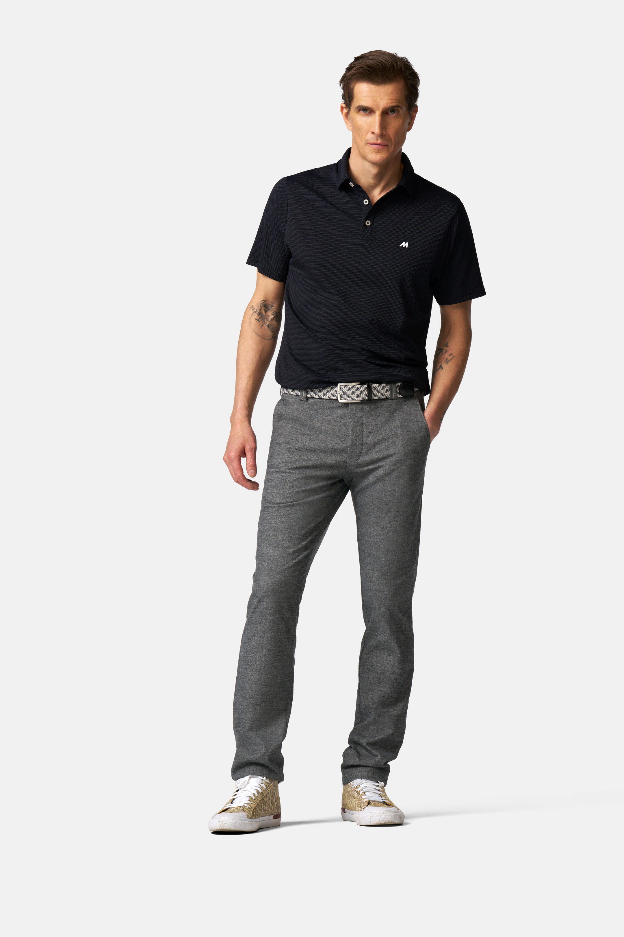 Grå (mid-grey) chinos i Jersey Look och modern passform (Meyer / Bonn) - 3