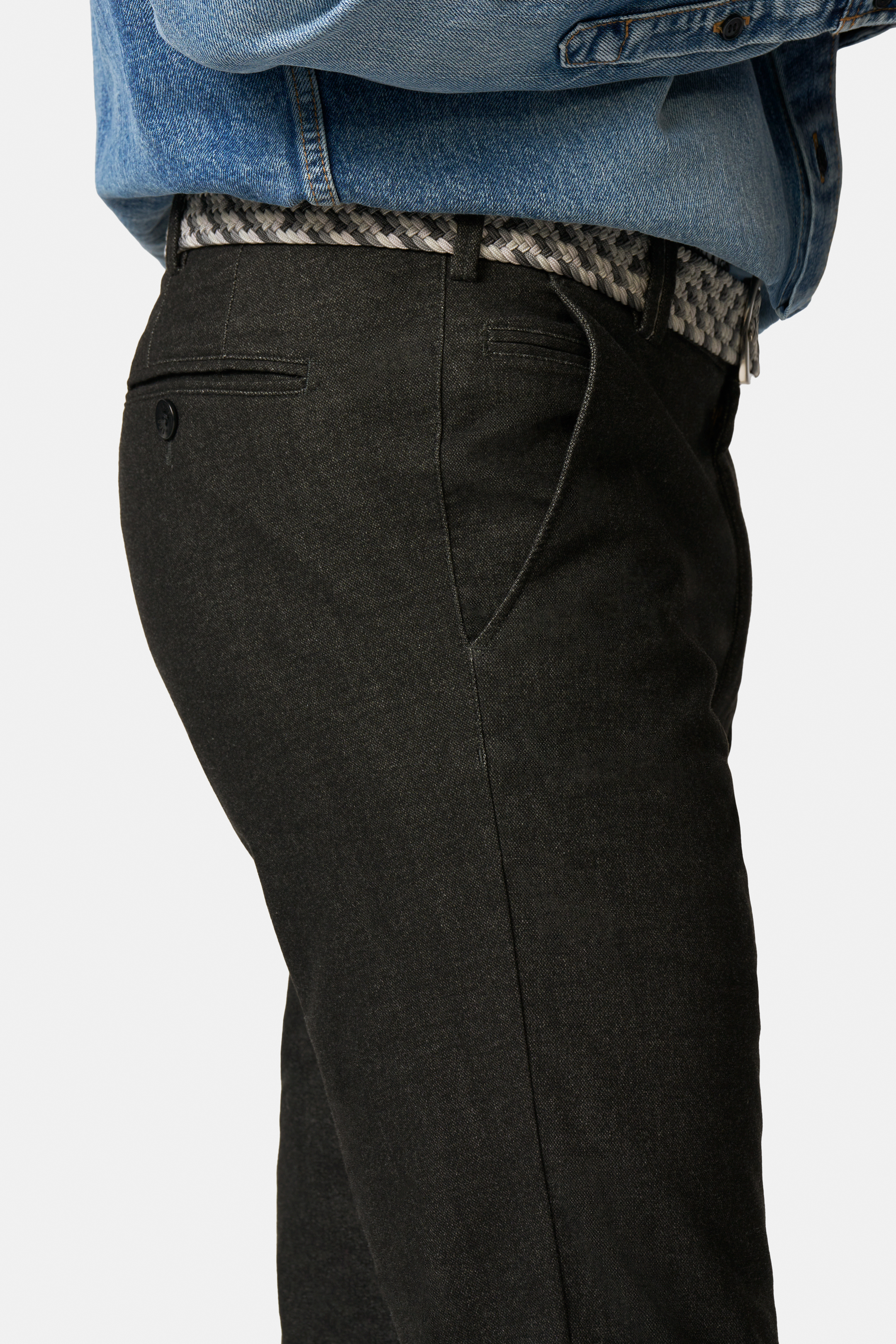 Grå (charcoal) chinos i Jersey Look och modern passform (Meyer / Bonn) (finns i strl 29) - 4