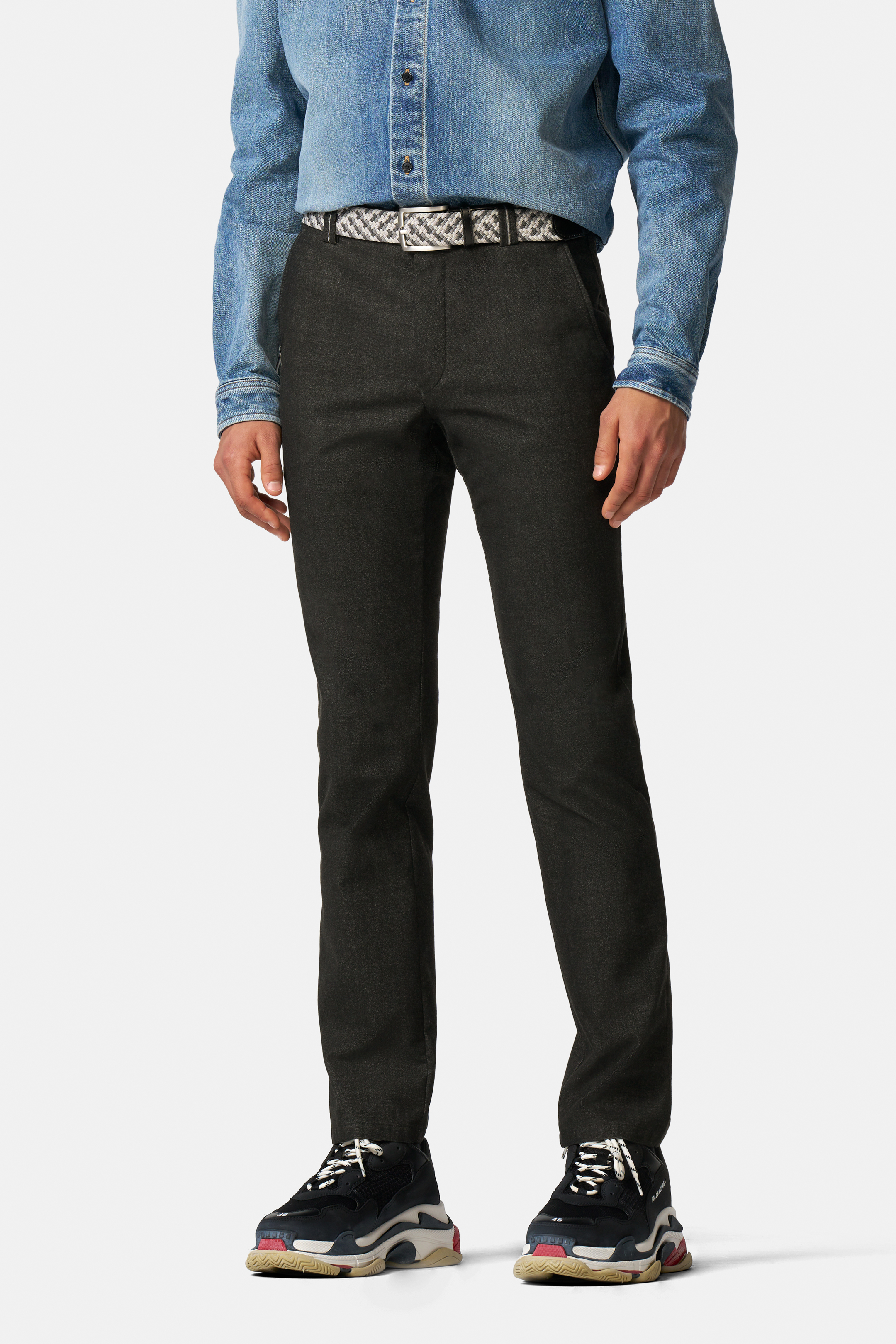 Grå (charcoal) chinos i Jersey Look och modern passform (Meyer / Bonn) (finns i strl 29)
