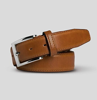 Läderbälte blankt, cognac med stretch och upp till 130 cm (Meyer)
