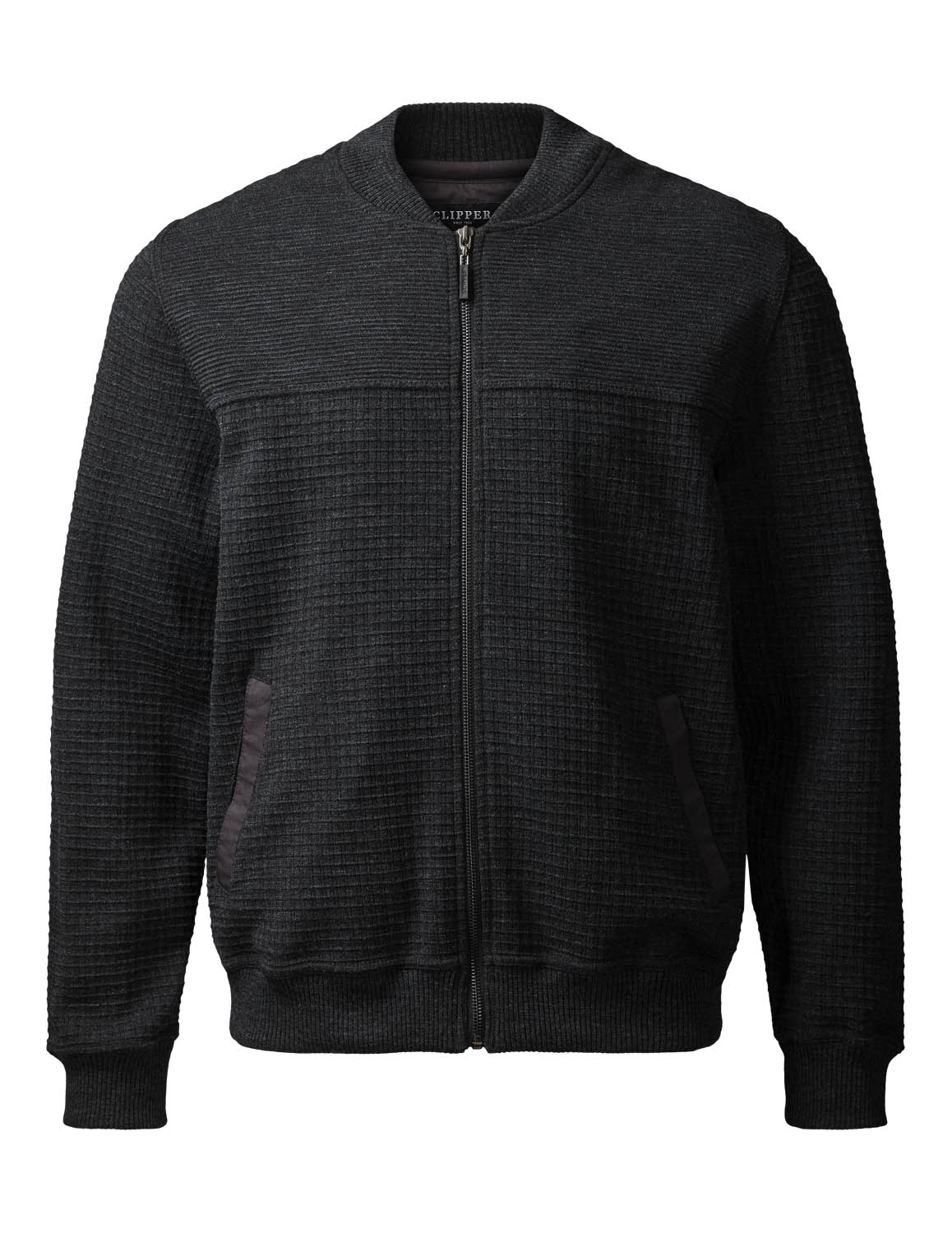Cardigan med dragkedja i antracitgrå lammull/akryl (Clipper)