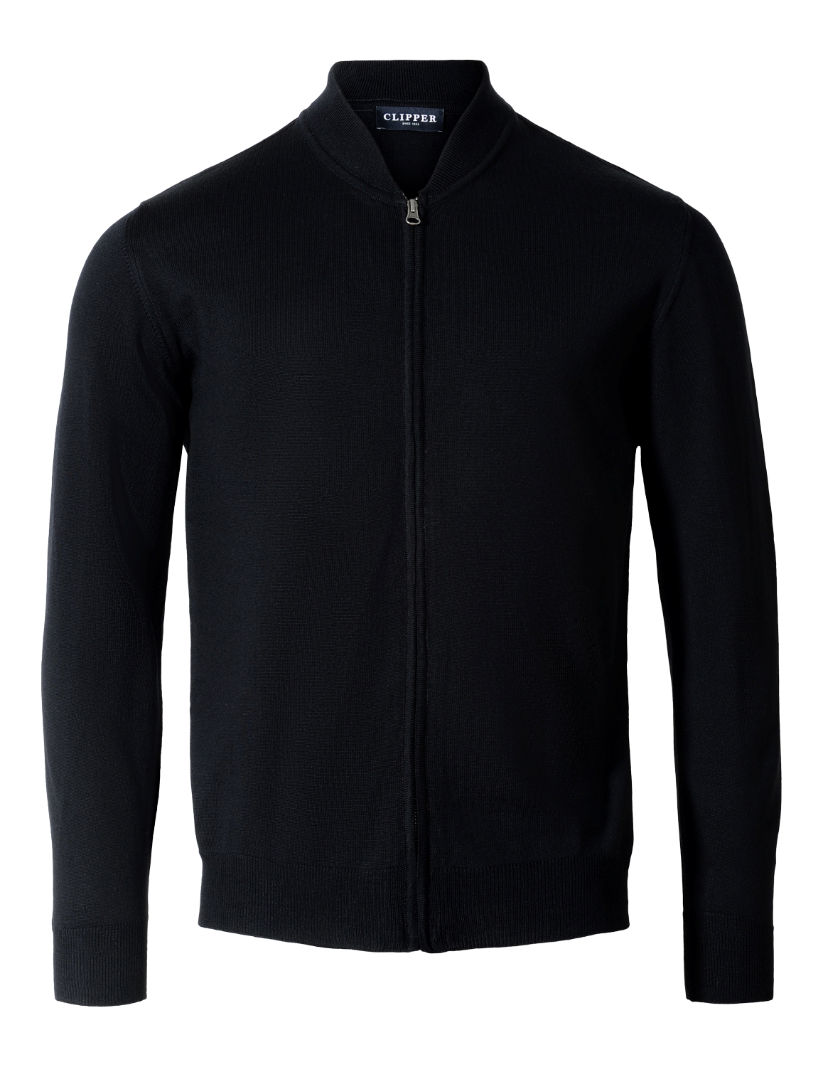 Cardigan med dragkedja i svart merinoull (Clipper)