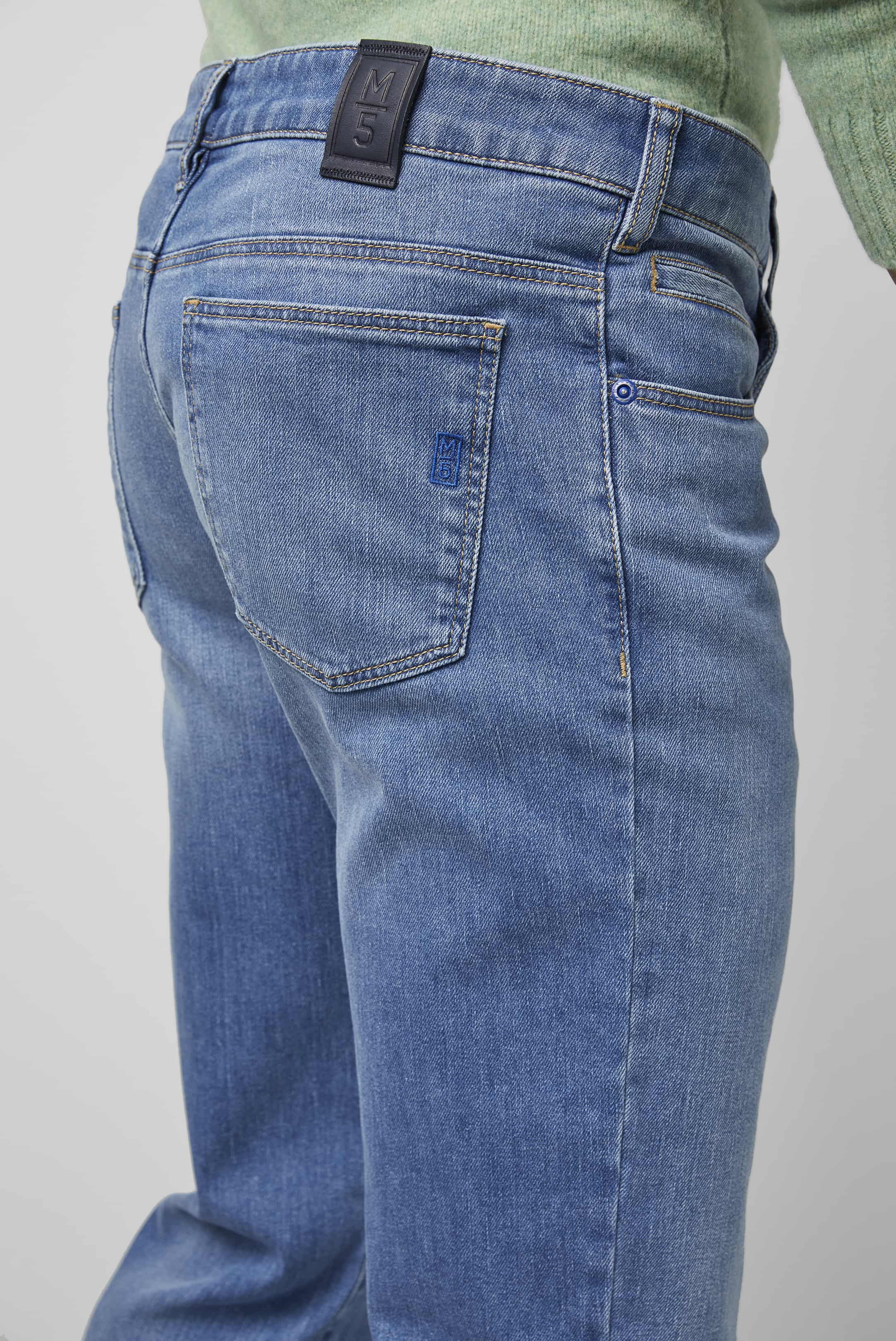 Blå (light blue) stentvättade jeans i Stretch och normal passform (Meyer / M5) - 4