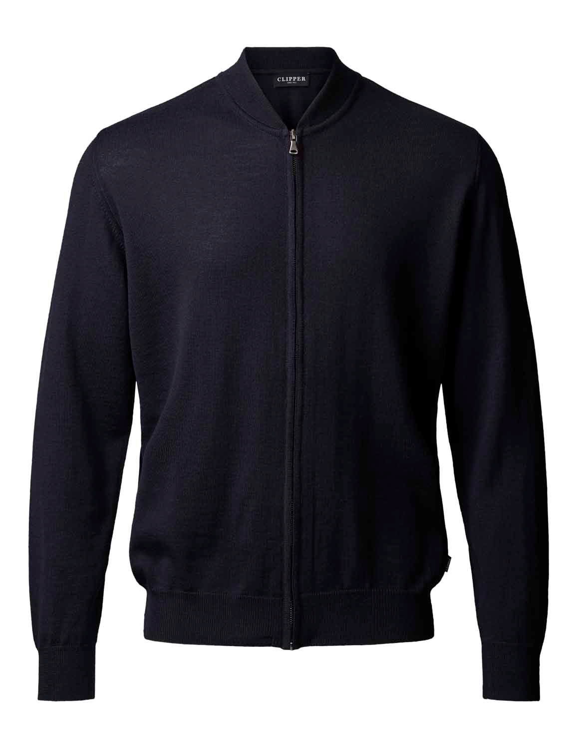 Cardigan med dragkedja i marinblå merinoull (Clipper)