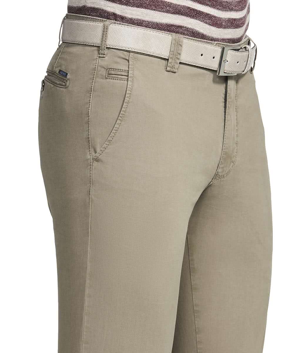 Gråbruna (stone) chinos i färgäkta bomull och modern passform (Meyer / Bonn) - 3