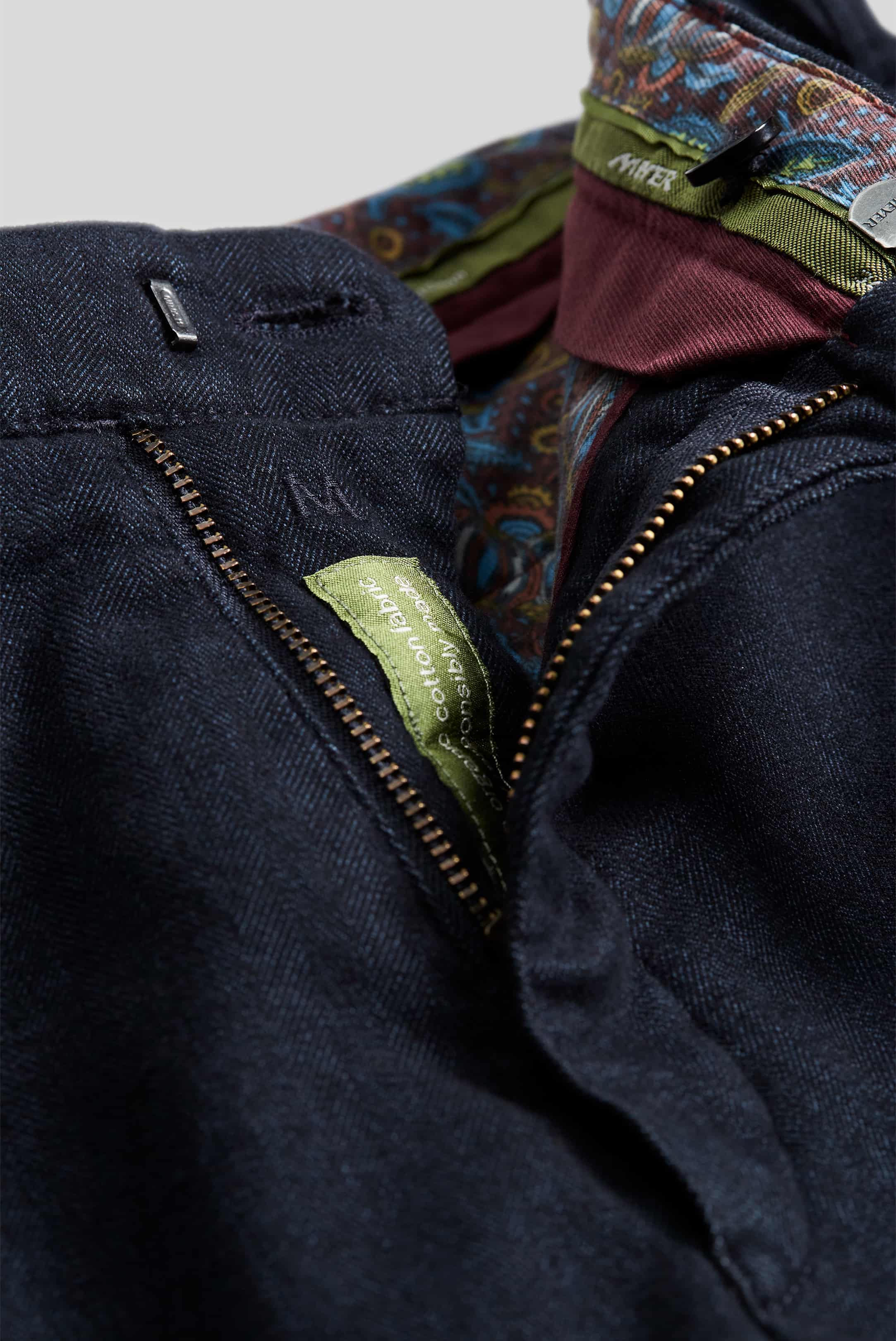 Blå (navy) chinos i Wool Look, Herringbone (fiskben) och modern passform (Meyer / Bonn) - 5