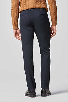 Blå (navy) chinos i Wool Look, Herringbone (fiskben) och modern passform (Meyer / Bonn)