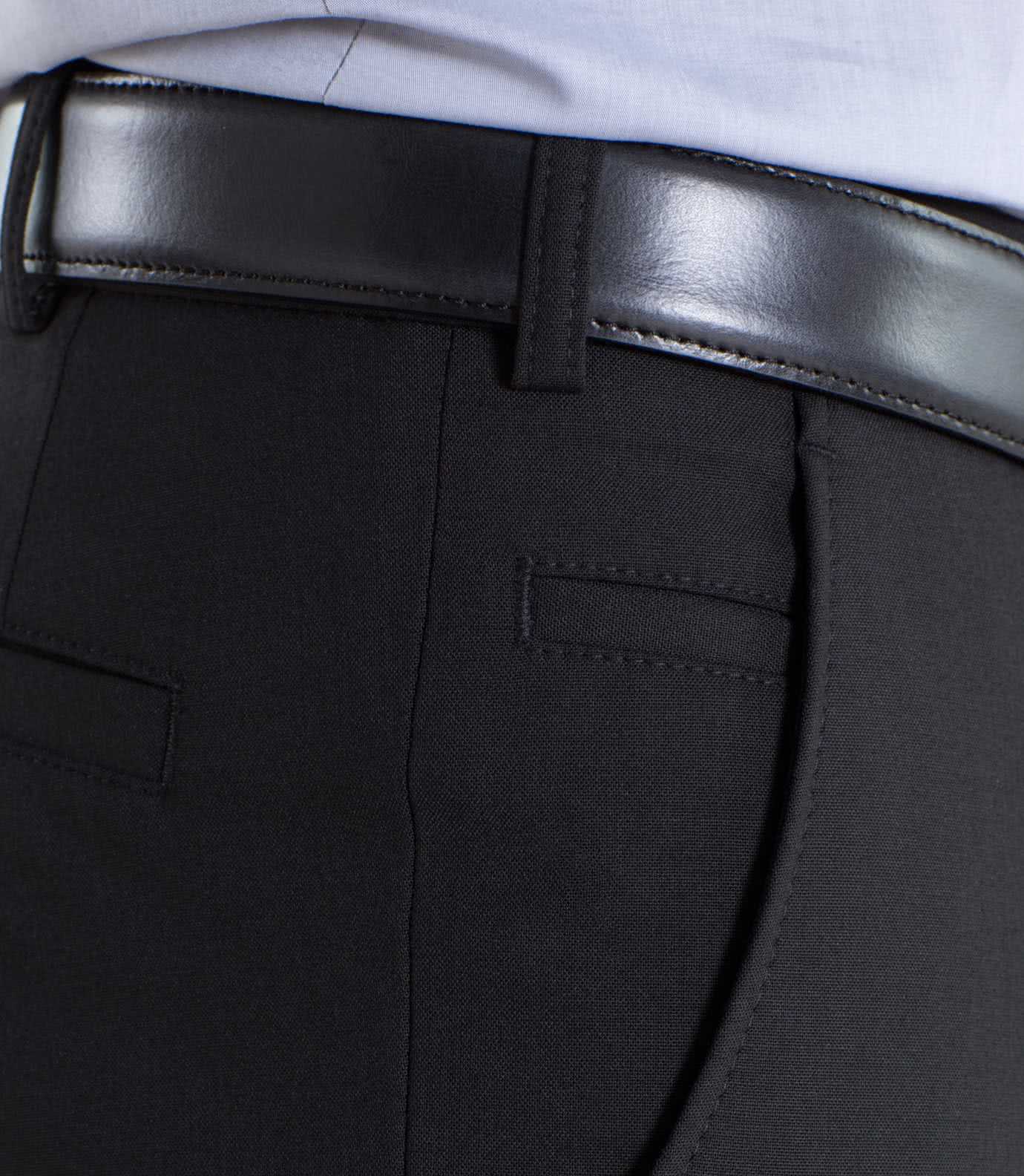 Svarta (black) maskintvättbara ullbyxor i Fine Tropical och normal passform (Meyer / Roma) - 3