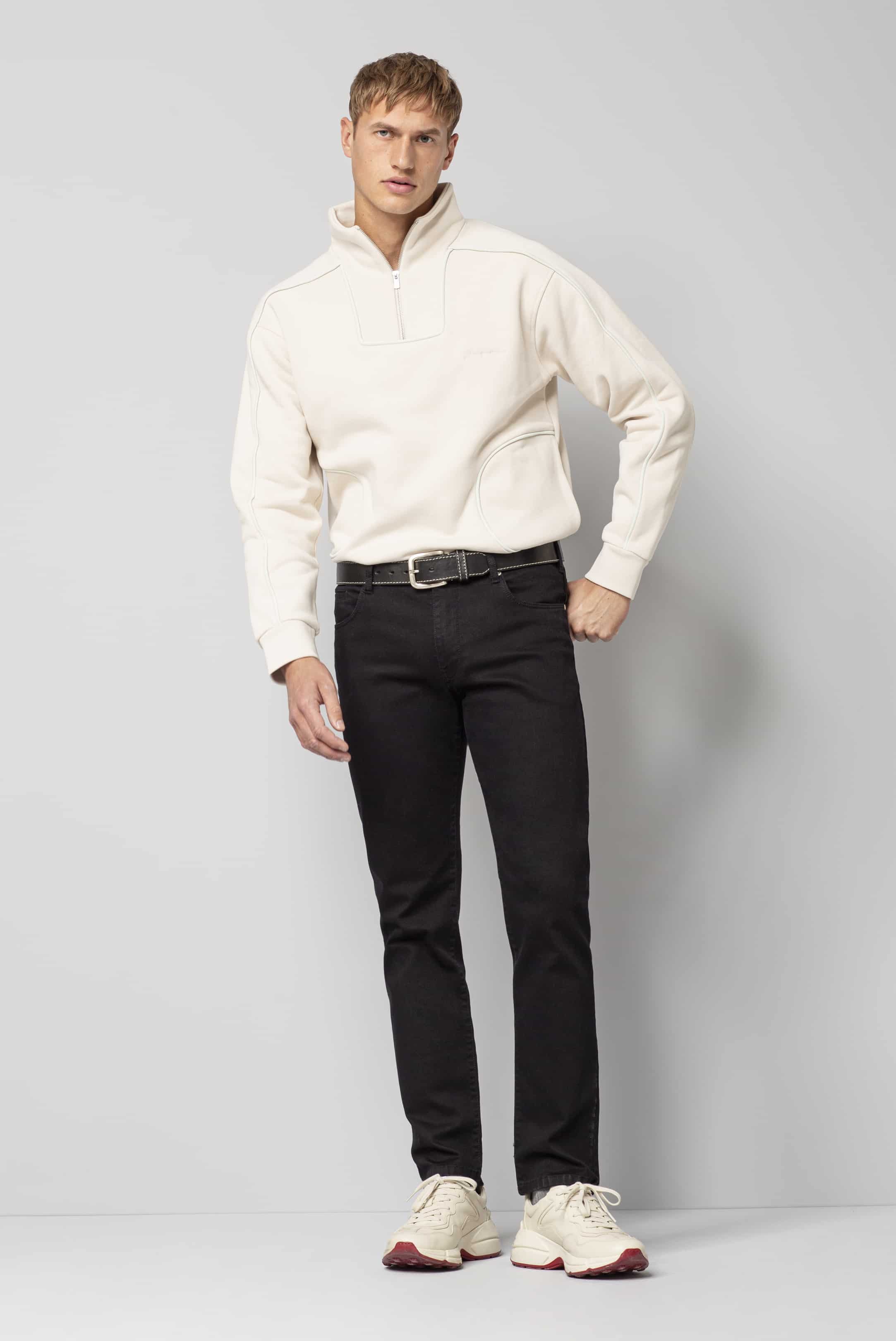 Svarta (black-black) jeans utan tvätt i Stretch och normal passform (Meyer / M5) - 3