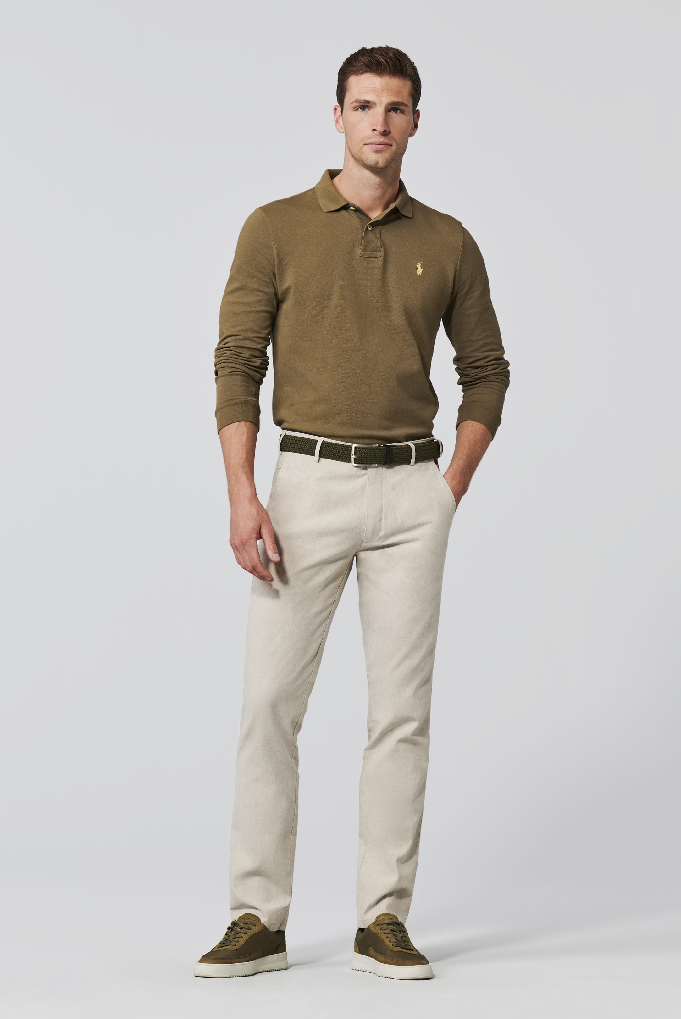 Beige chinos i linne/bomull och normal passform (Meyer / Roma) (finns i strl 25) - 3