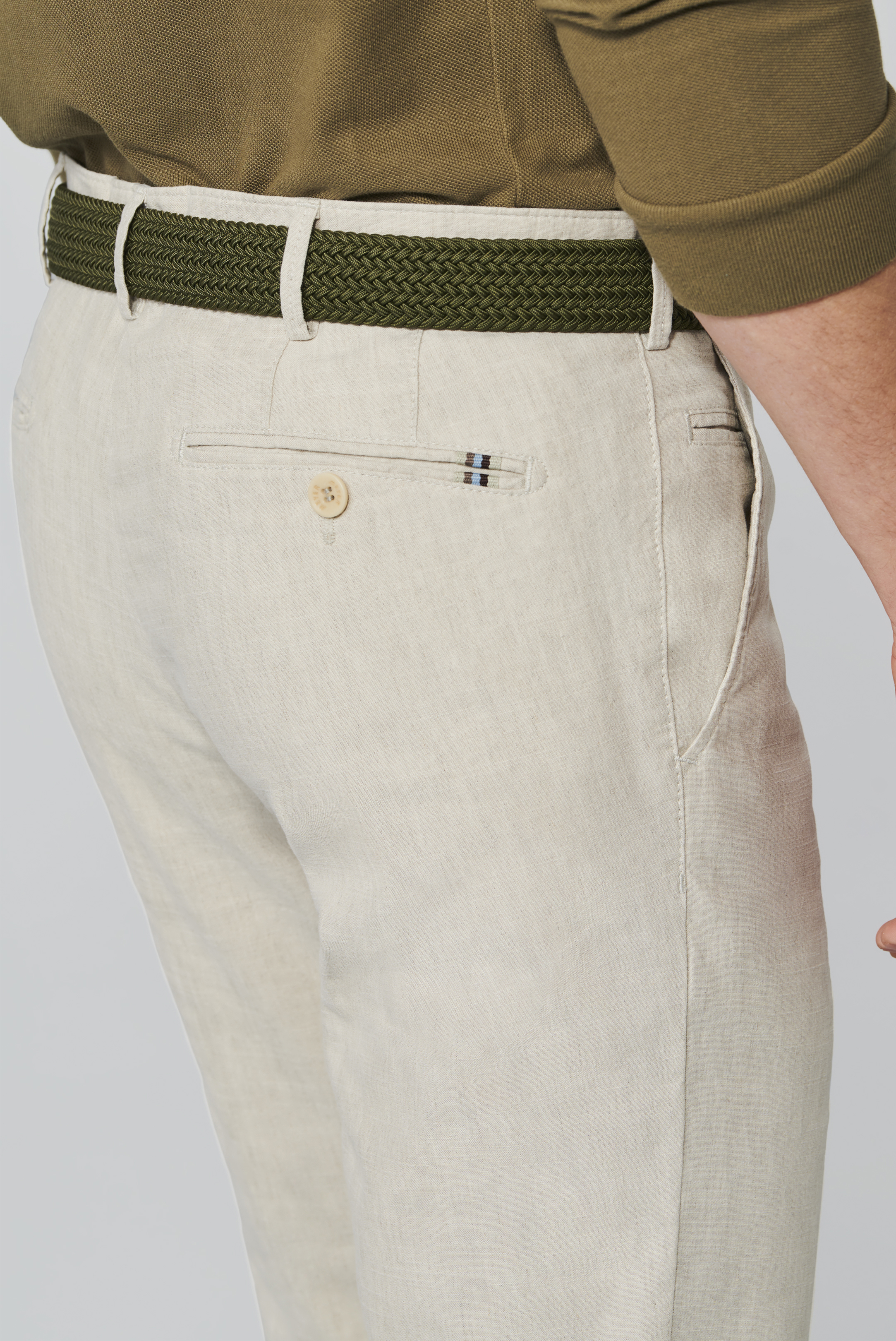 Beige chinos i linne/bomull och normal passform (Meyer / Roma) (finns i strl 25) - 4