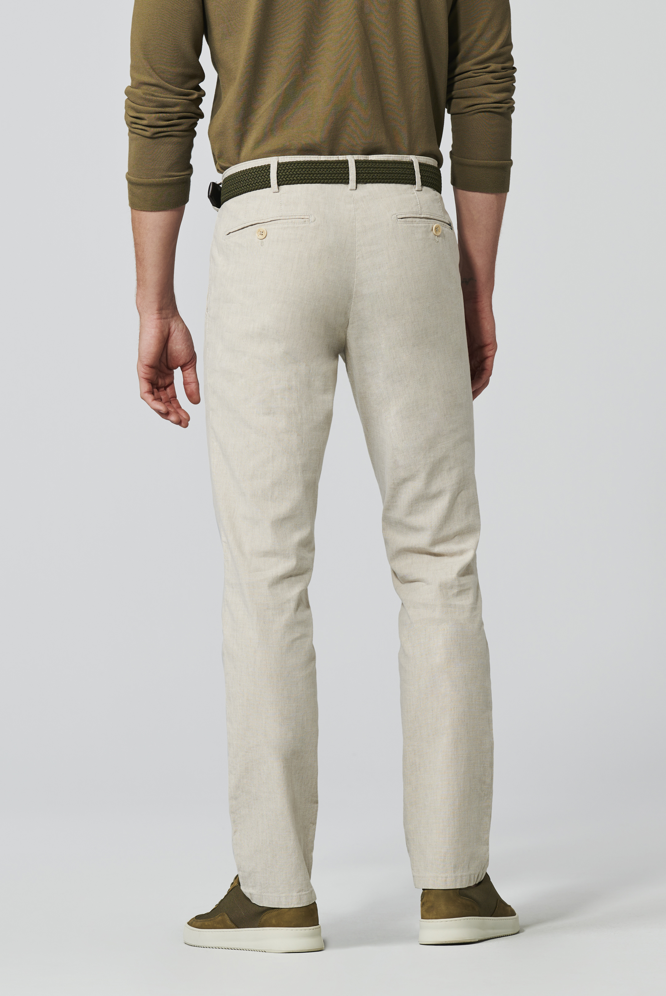 Beige chinos i linne/bomull och normal passform (Meyer / Roma) (finns i strl 25) - 2