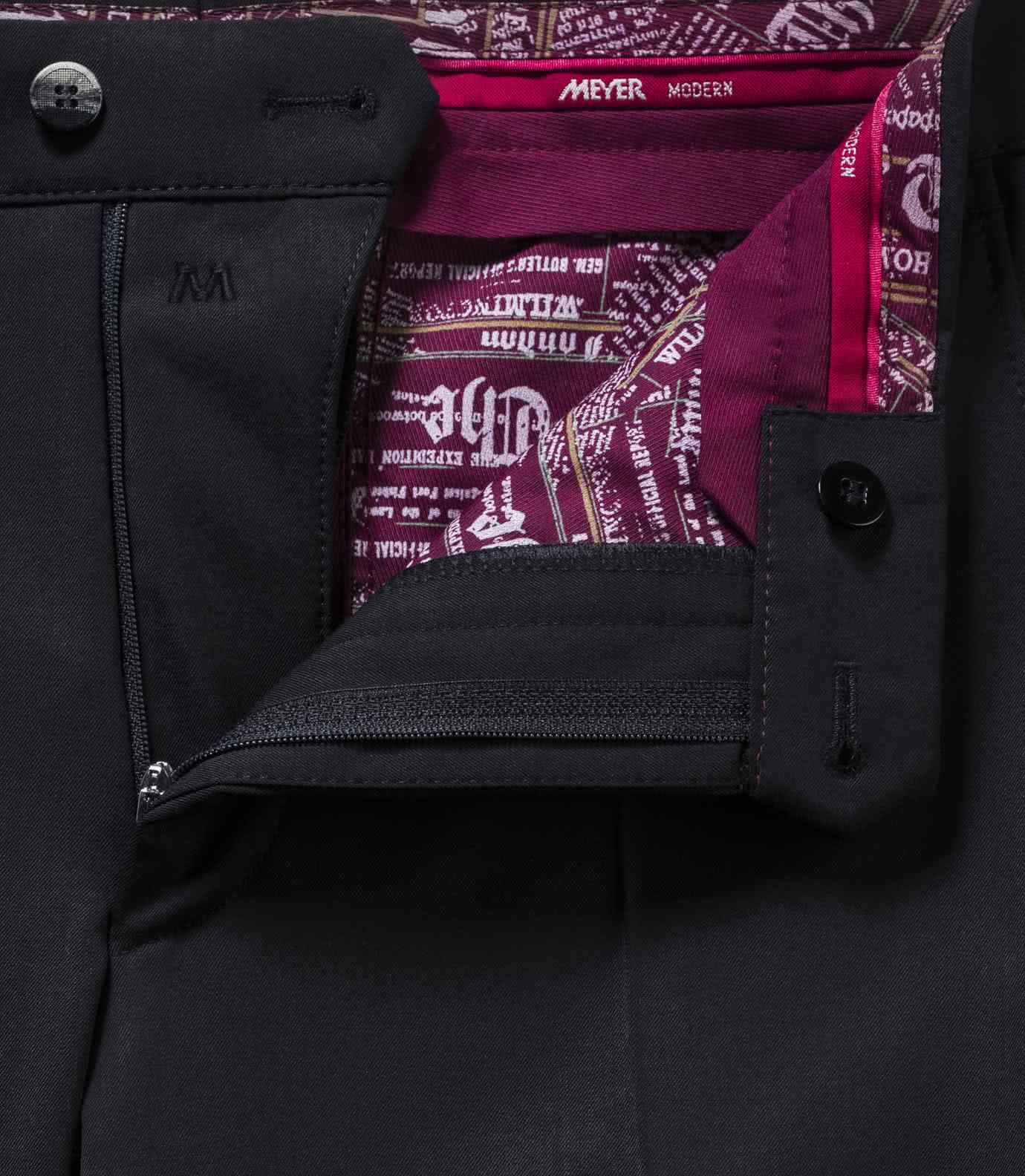 Svarta (black) maskintvättbara ullbyxor i "Travel Twill" och modern passform (Meyer / Bonn) - 5