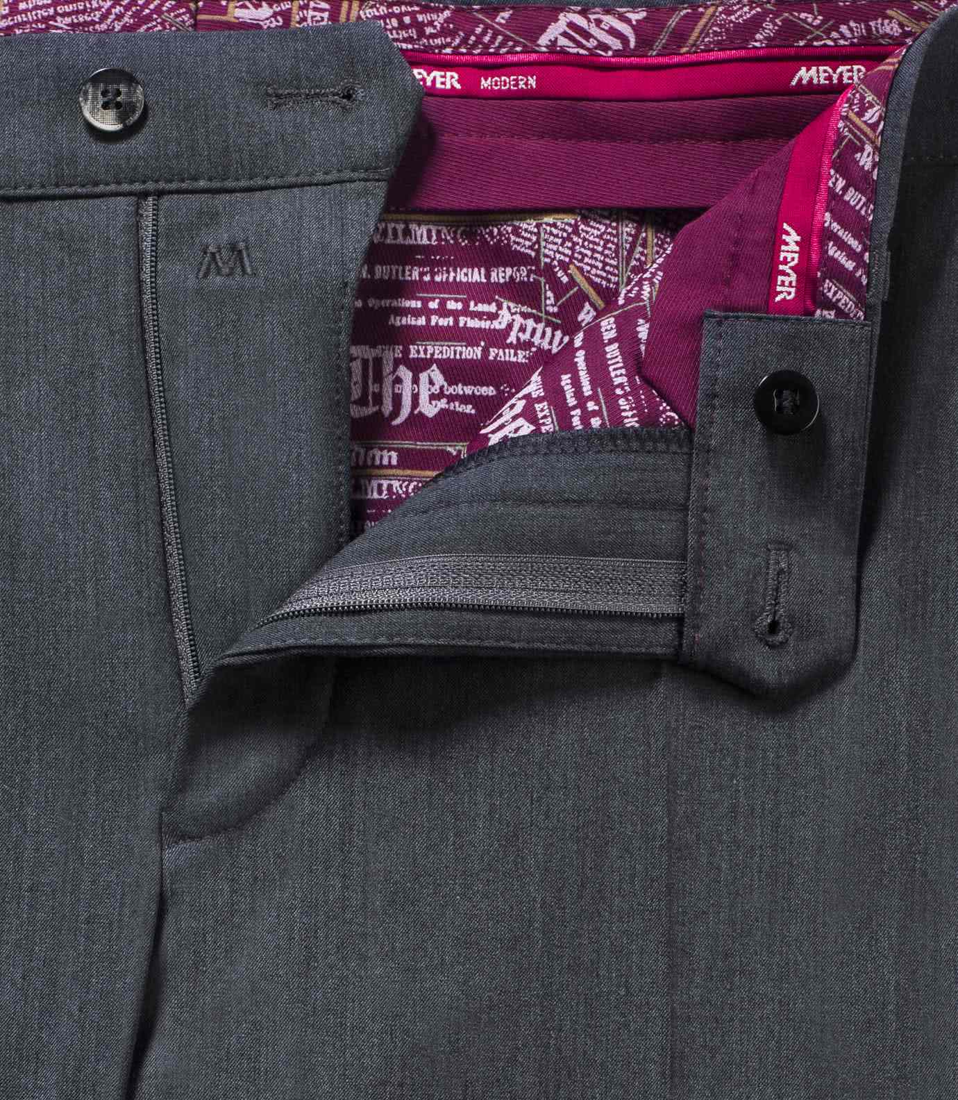 Grå (mid-grey) maskintvättbara ullbyxor i "Travel Twill" och modern passform (Meyer / Bonn) - 5