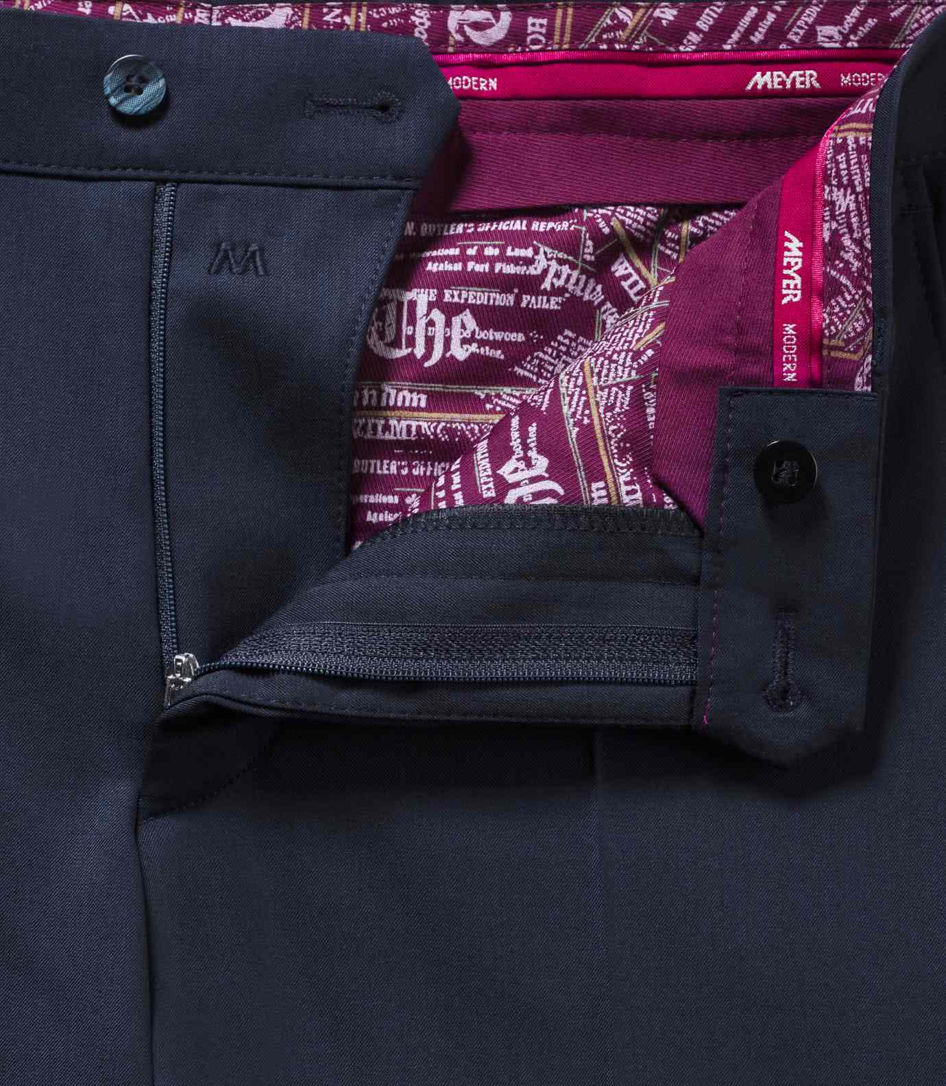 Blå (navy) maskintvättbara ullbyxor i "Travel Twill" och modern passform (Meyer / Bonn) - 5