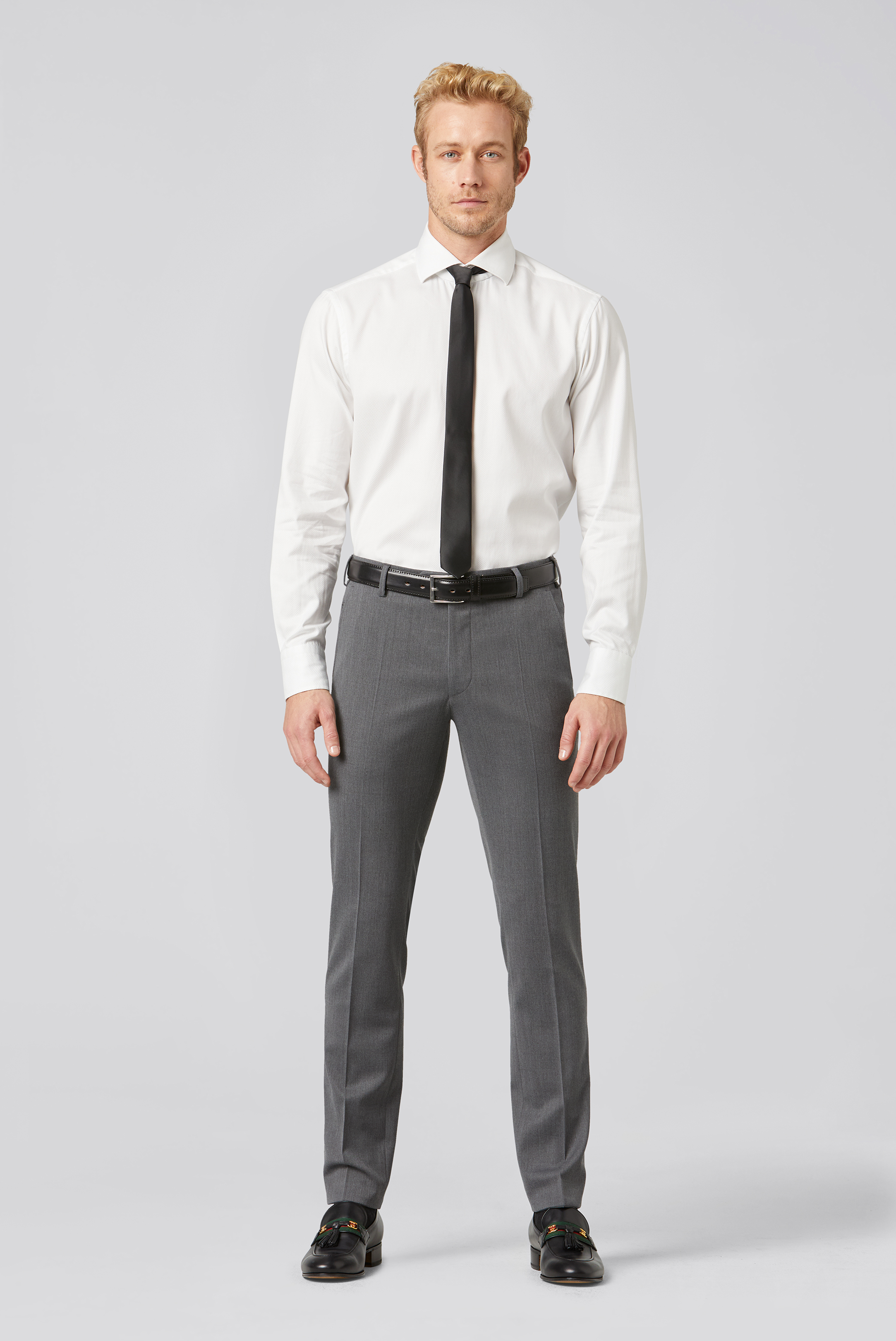 Grå (mid-grey) maskintvättbara ullbyxor i Teflon Twill och modern passform (Meyer / Bonn) - 4