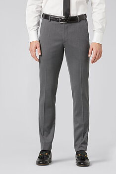 Grå (mid-grey) maskintvättbara ullbyxor i Teflon Twill och modern passform (Meyer / Bonn)