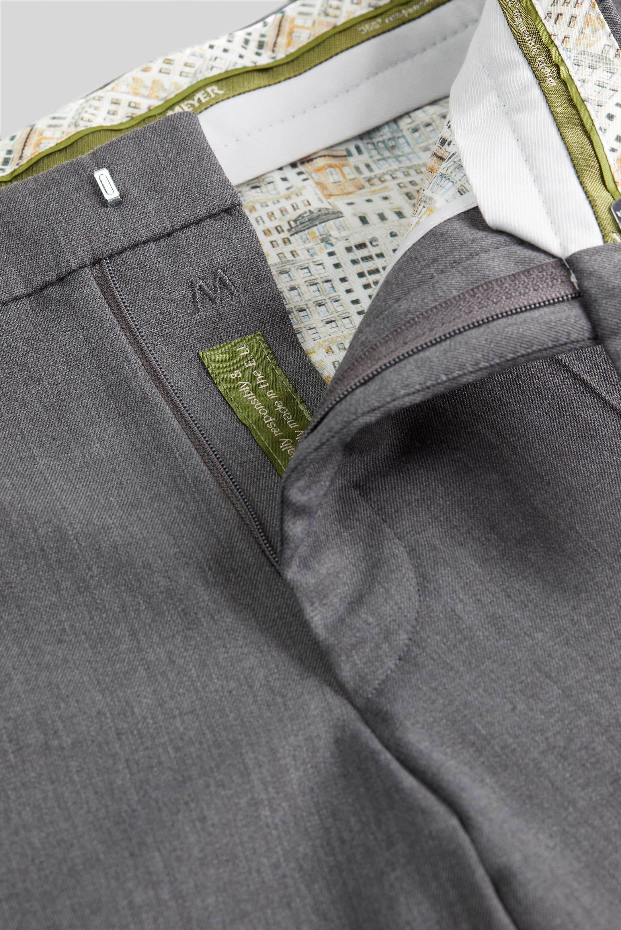 Grå (mid-grey) maskintvättbara ullbyxor i Teflon Twill och modern passform (Meyer / Bonn) - 5