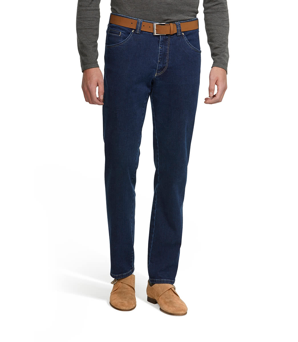 Blå (blue Stone) stentvättad jeanshybrid i denim, modern passform och Super-Stretch (Meyer / Dublin)