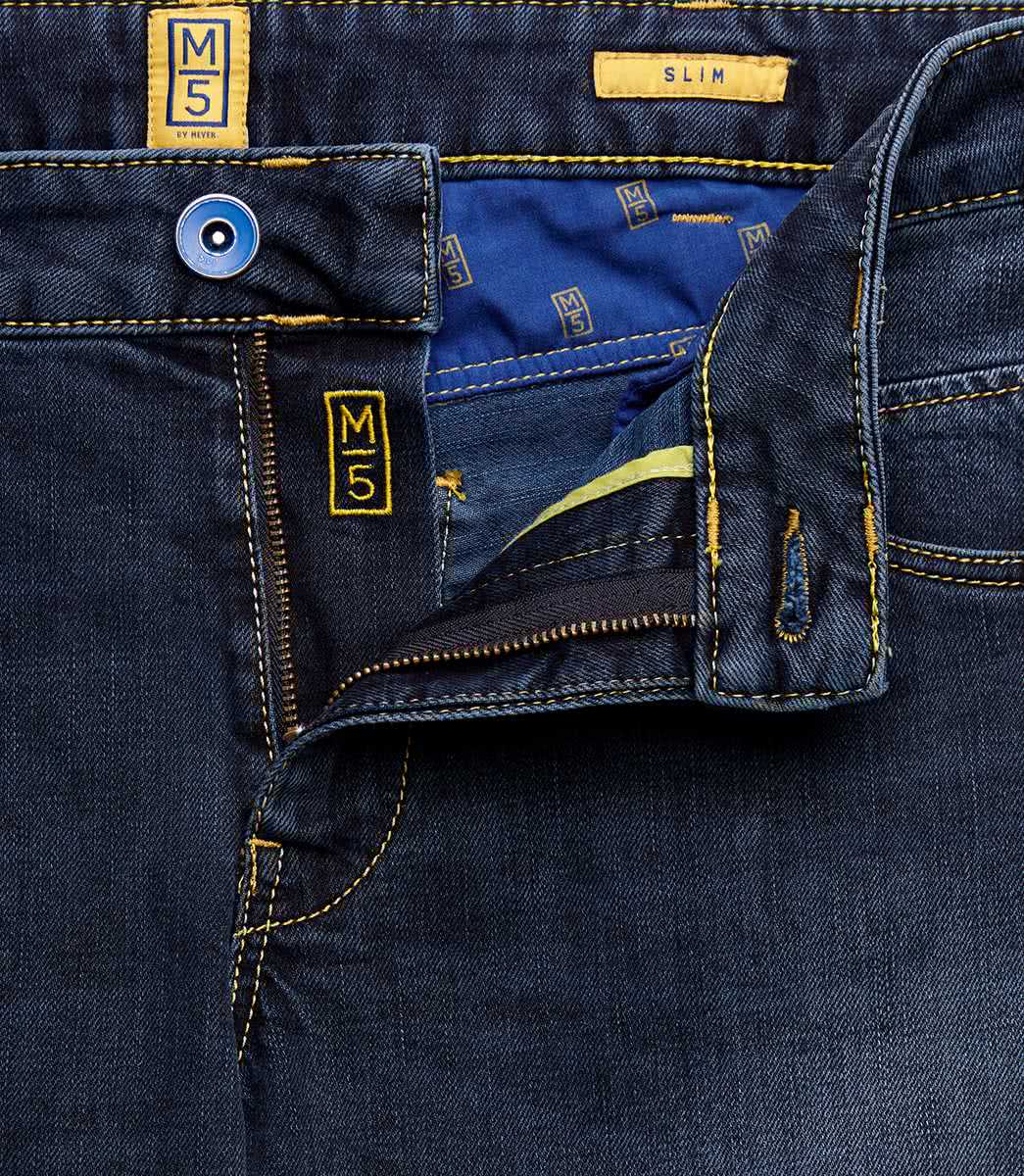 Blå (overdyed blue used) stentvättade jeans i Stretch Cross & modern passform (Meyer / M5) (finns i strl 36/34) - 4