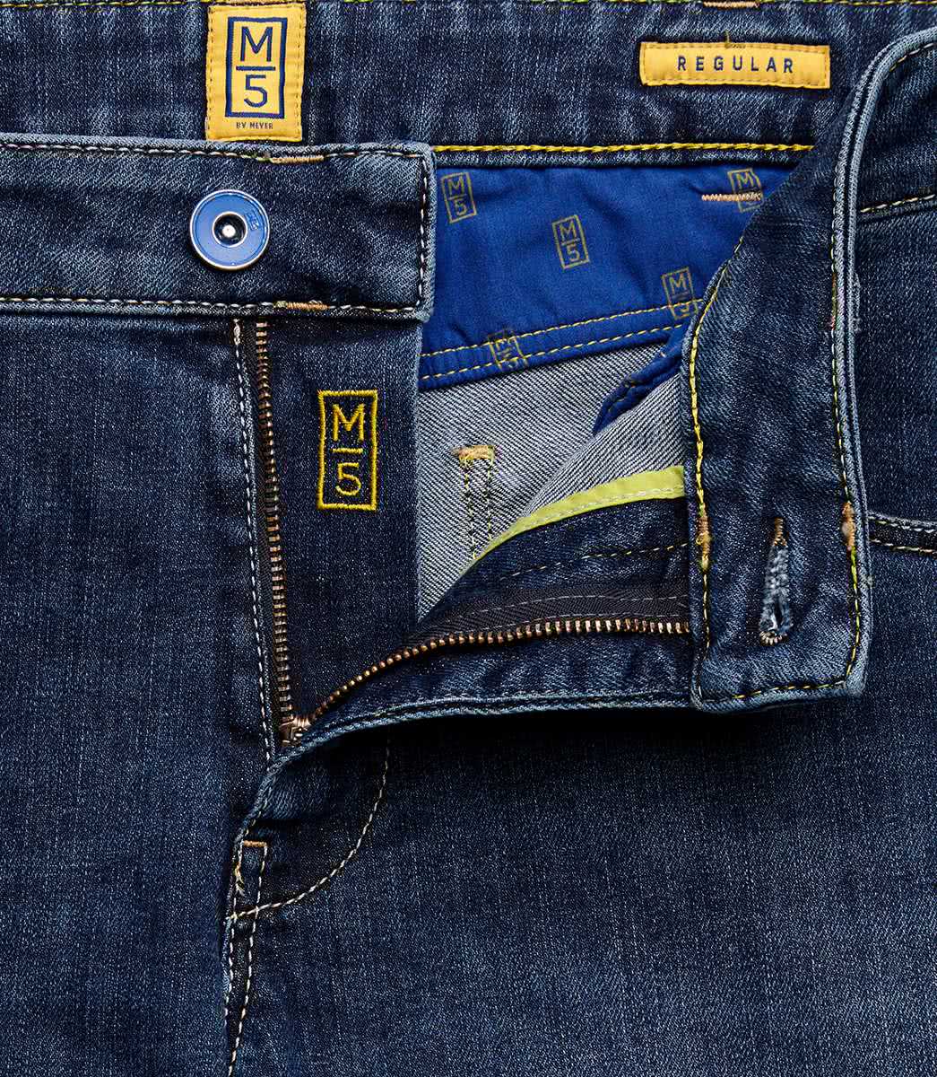 Blå (stone blue) stentvättade jeans i Stretch och normal passform (Meyer / M5) - 4