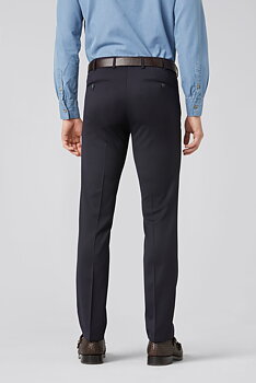 Blå (navy) maskintvättbara ullbyxor i Teflon Twill och modern passform (Meyer / Bonn)