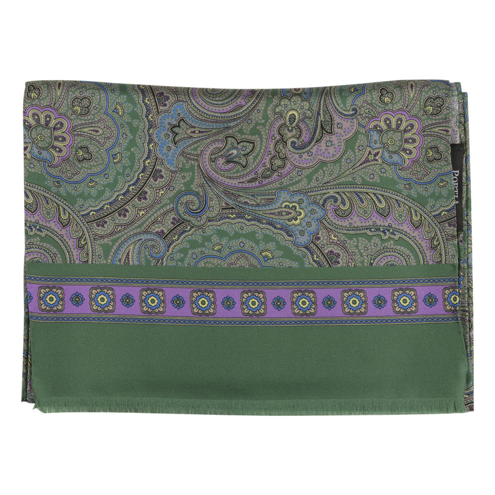 Vävd grön/lila sidenscarf med paisleymönster (Portia) - 2