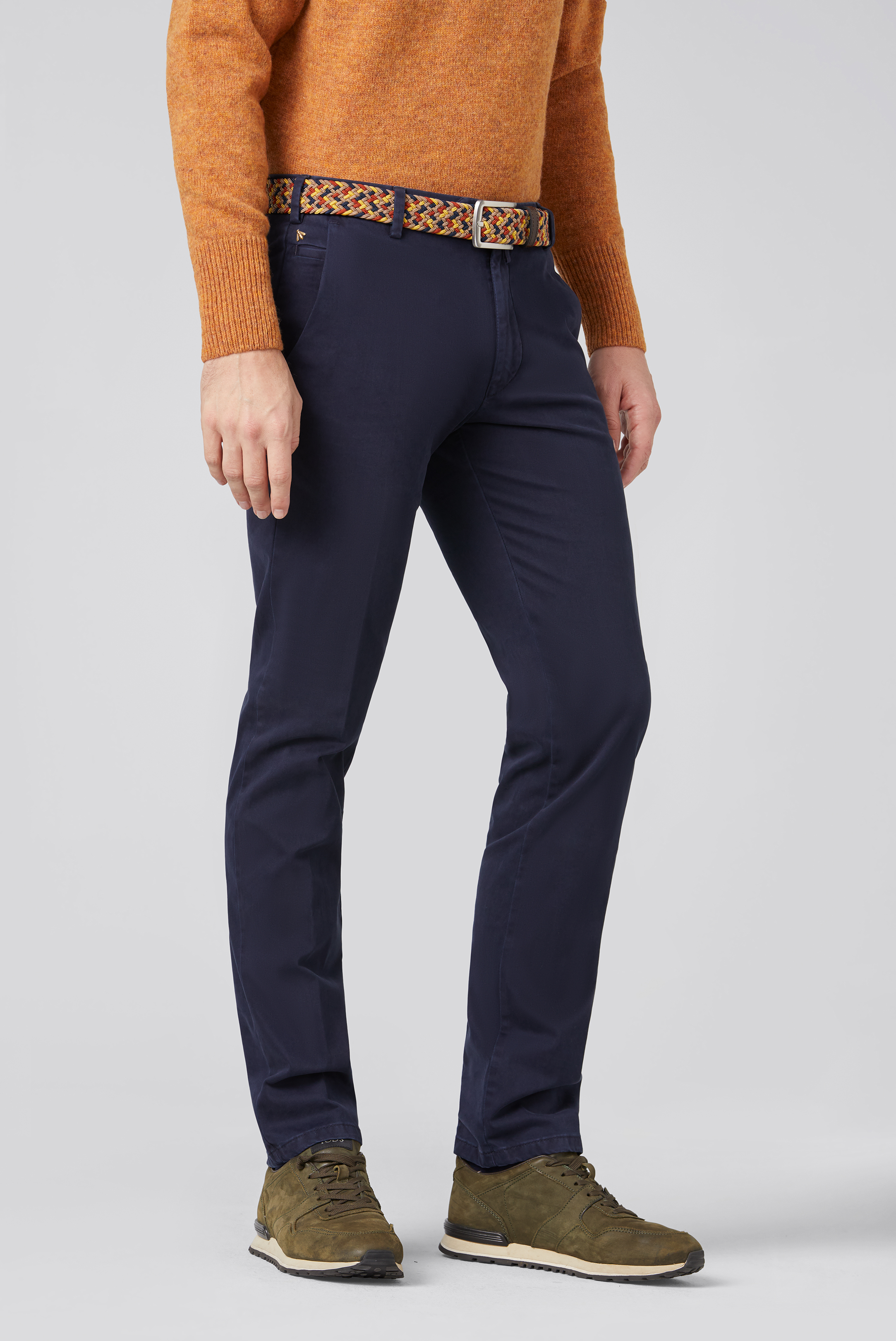 Blå (navy) chinos i Pima Satin och smal passform (Meyer / Tokyo)