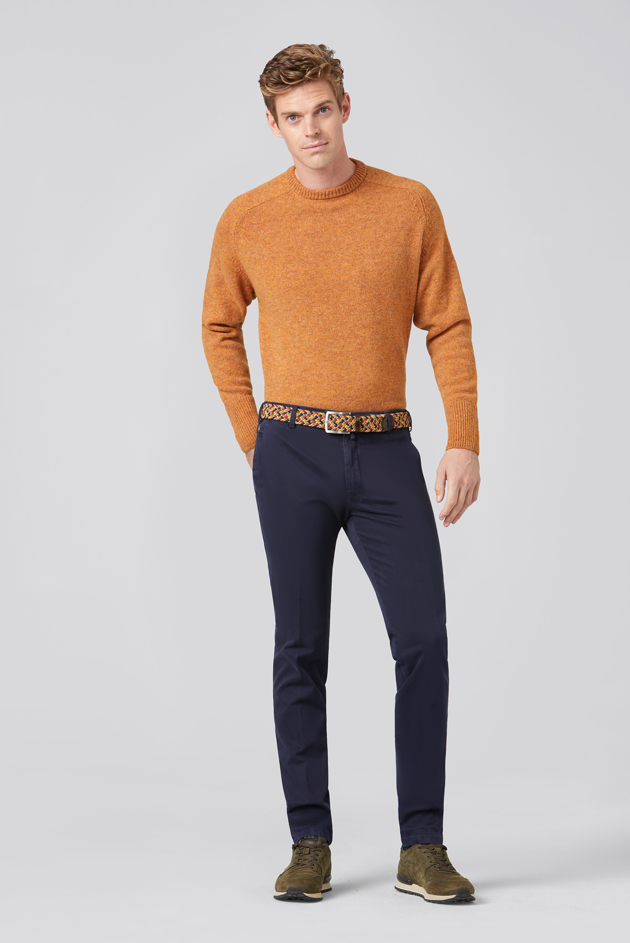 Blå (navy) chinos i Pima Satin och smal passform (Meyer / Tokyo) - 3