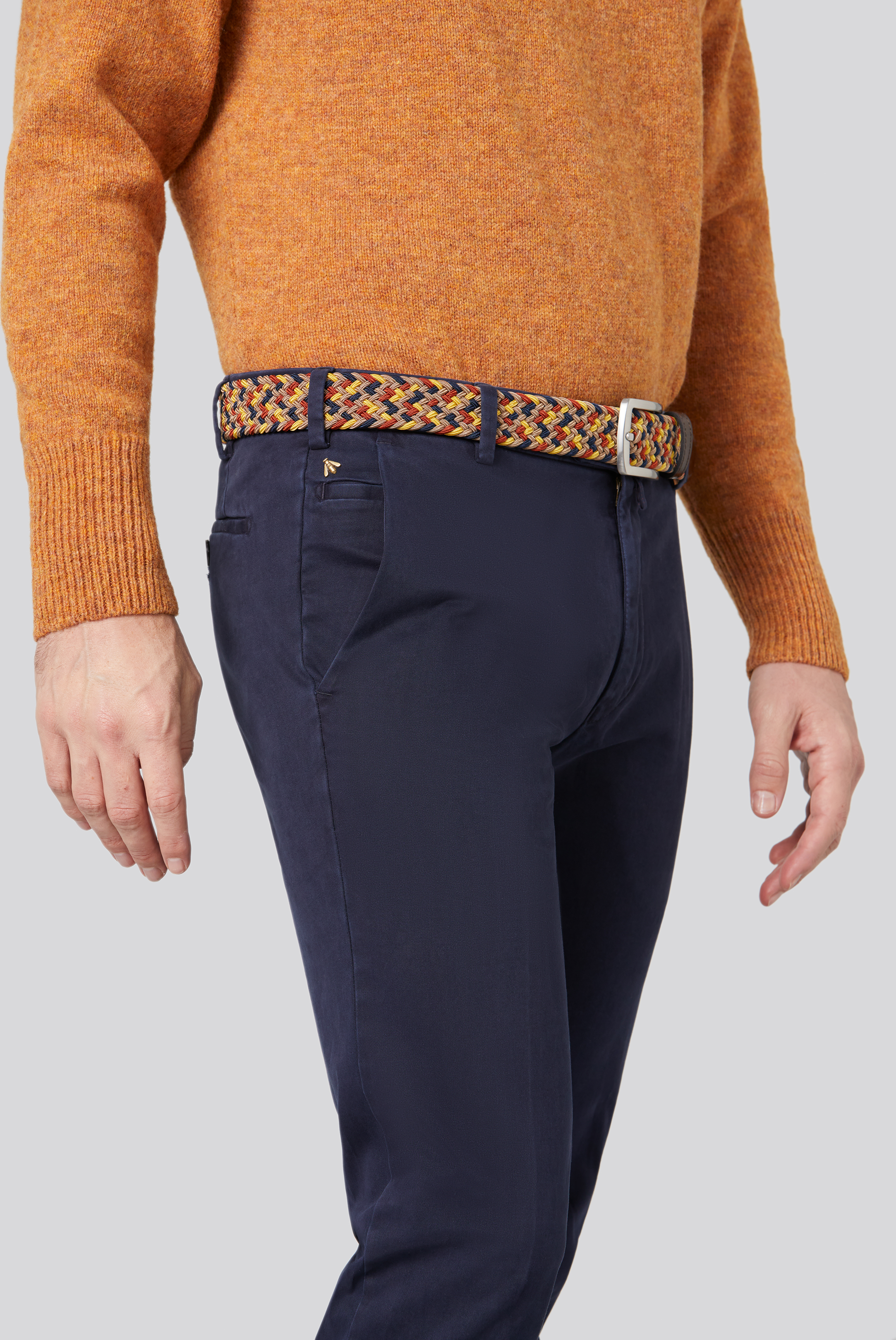 Blå (navy) chinos i Pima Satin och smal passform (Meyer / Tokyo) - 4