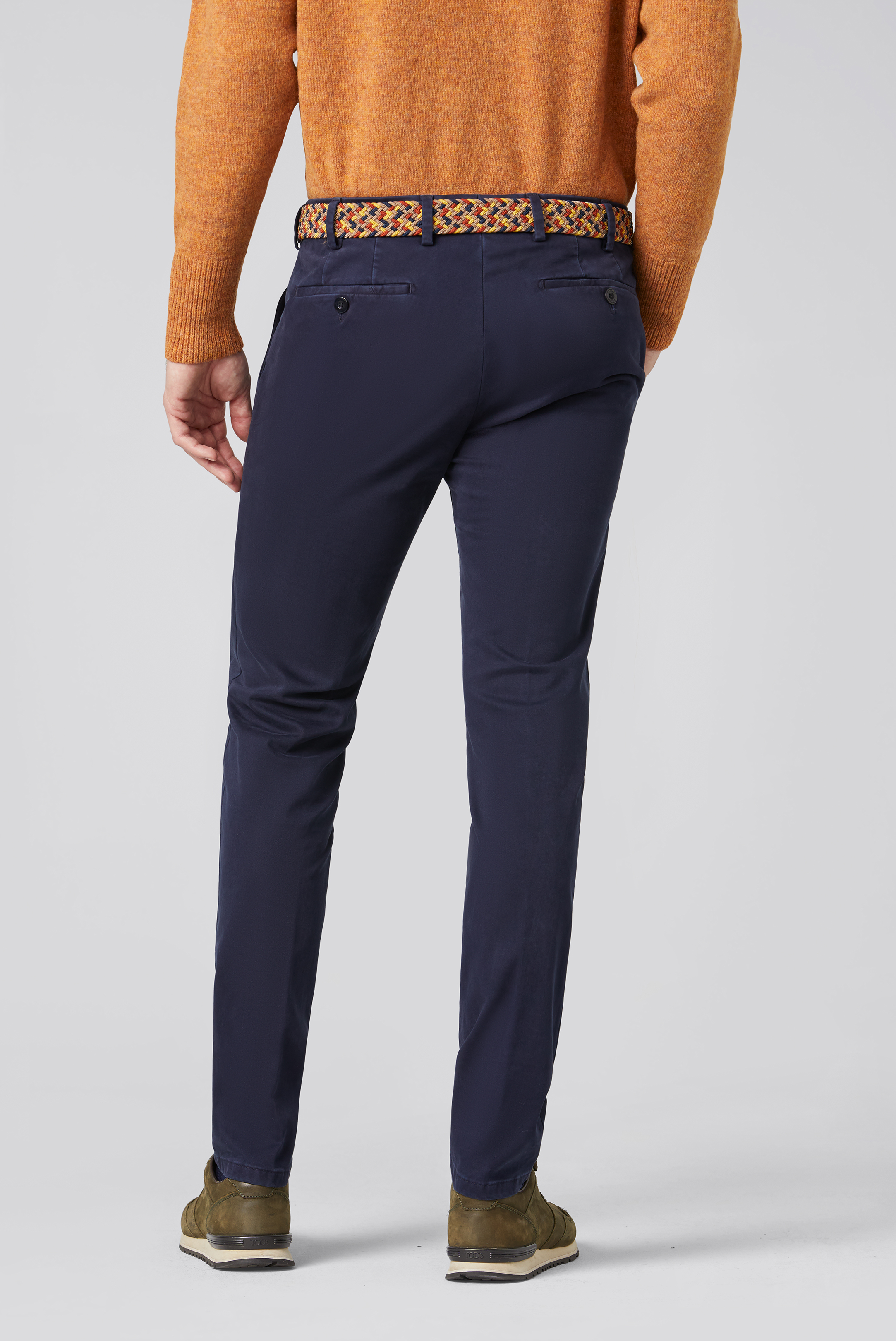 Blå (navy) chinos i Pima Satin och smal passform (Meyer / Tokyo) - 2