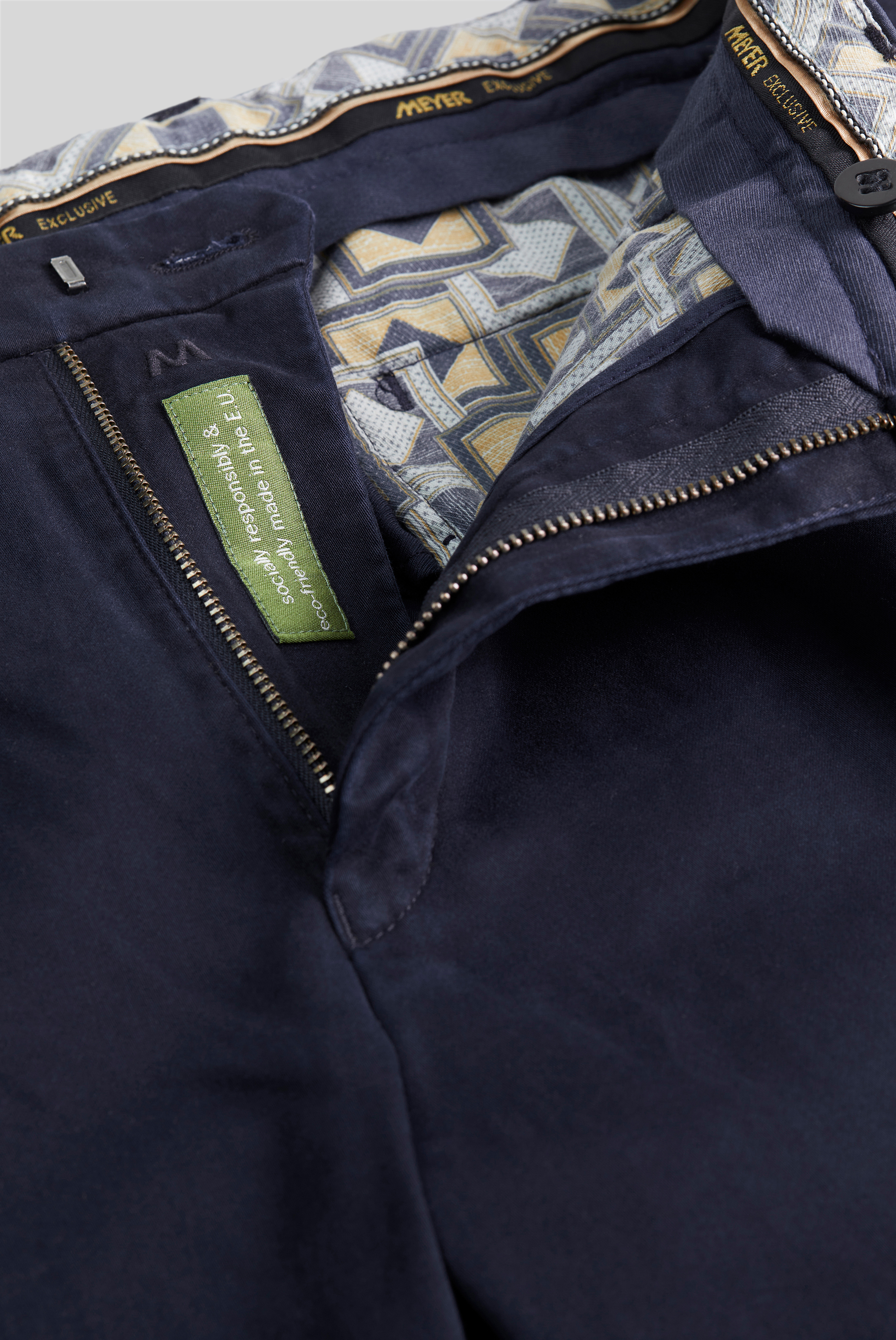Blå (navy) chinos i Pima Satin och smal passform (Meyer / Tokyo) - 5