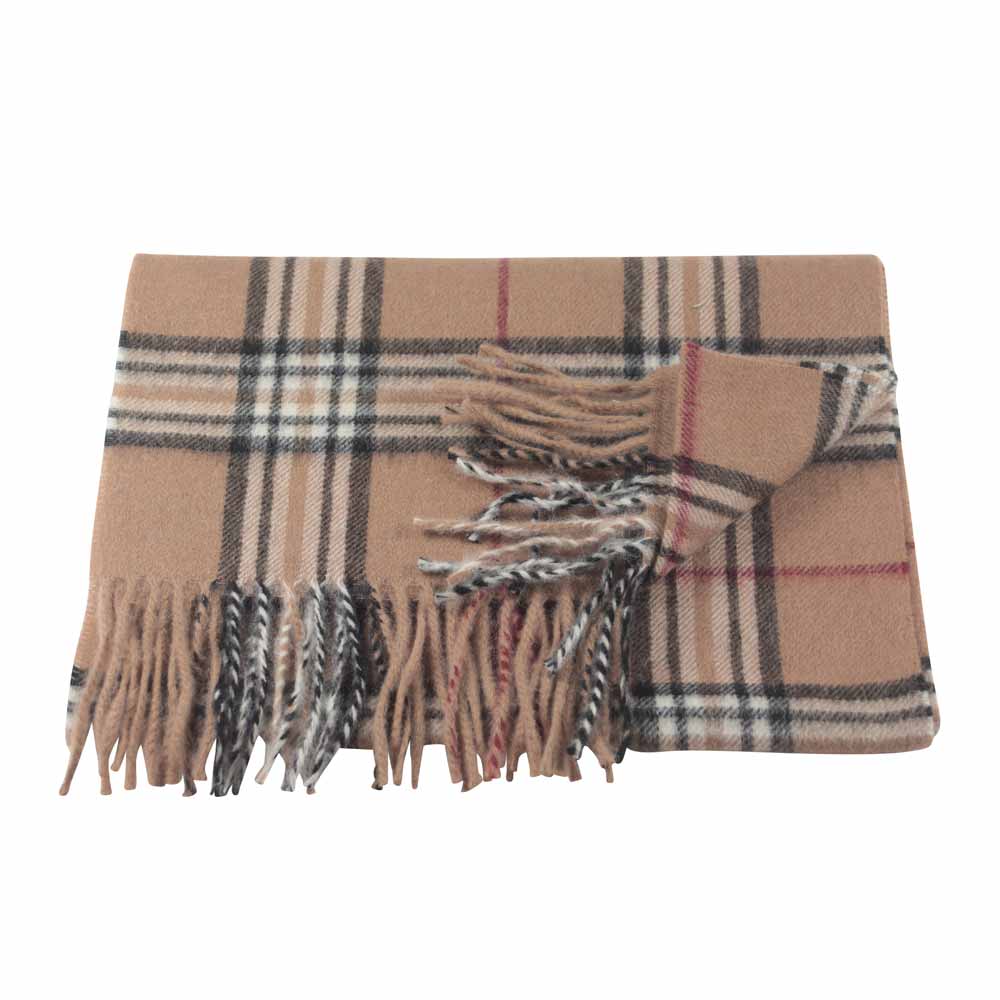 Vävd beige yllehalsduk med rutmönster (Portia) - 2