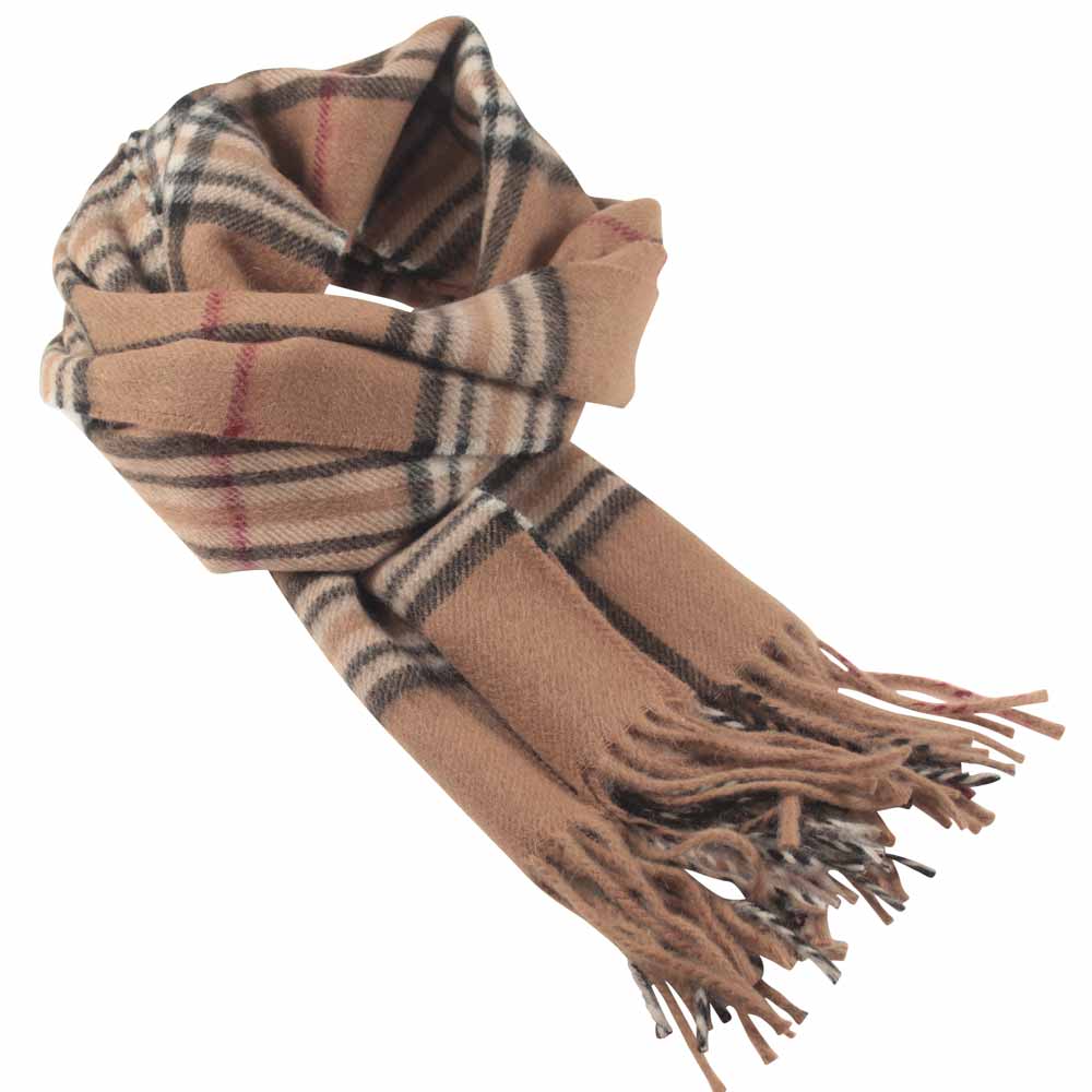 Vävd beige yllehalsduk med rutmönster (Portia)