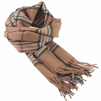 Vävd beige yllehalsduk med rutmönster (Portia)