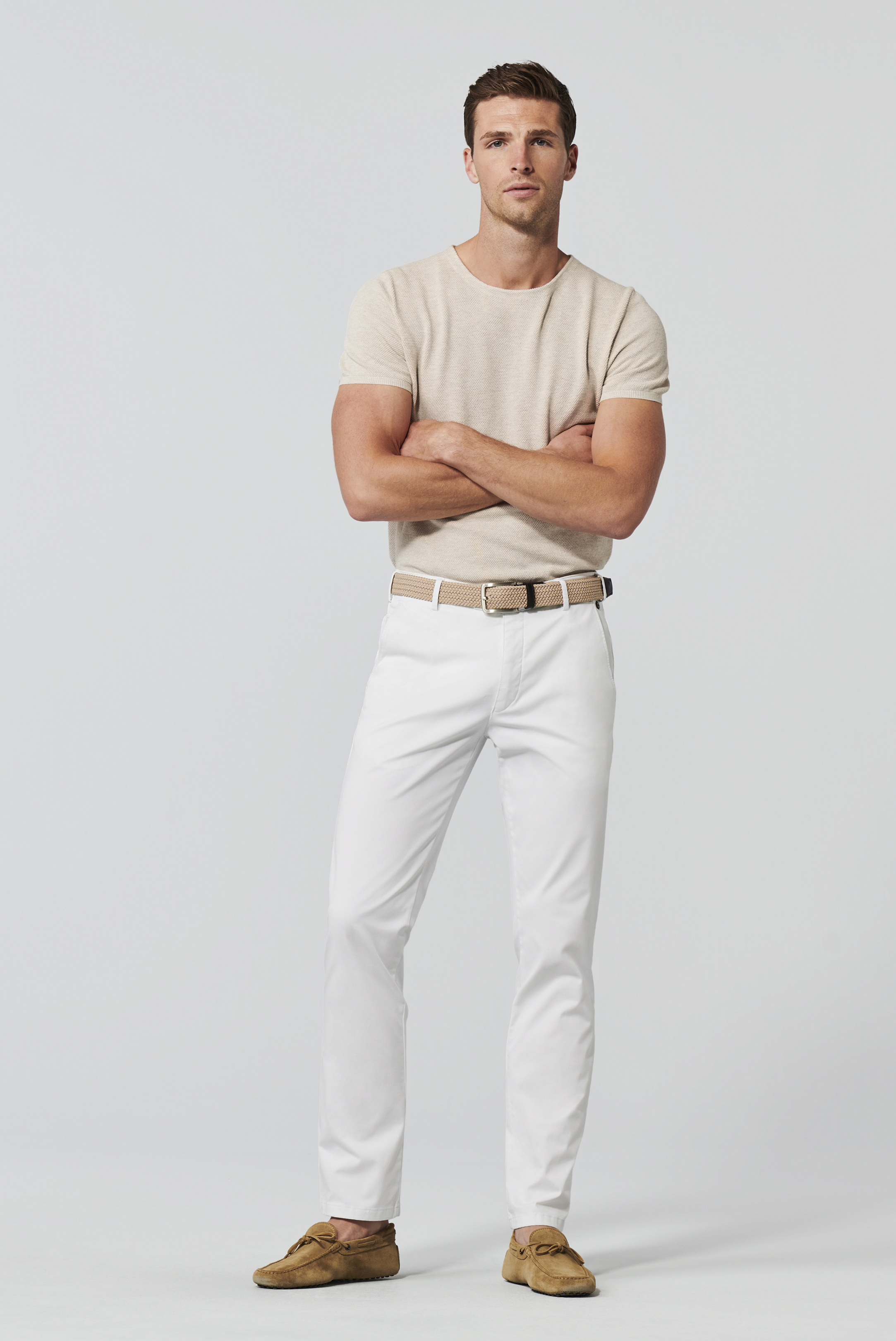 Vita (white) chinos  i färgäkta bomull i normal passform (Meyer / Roma) - 3