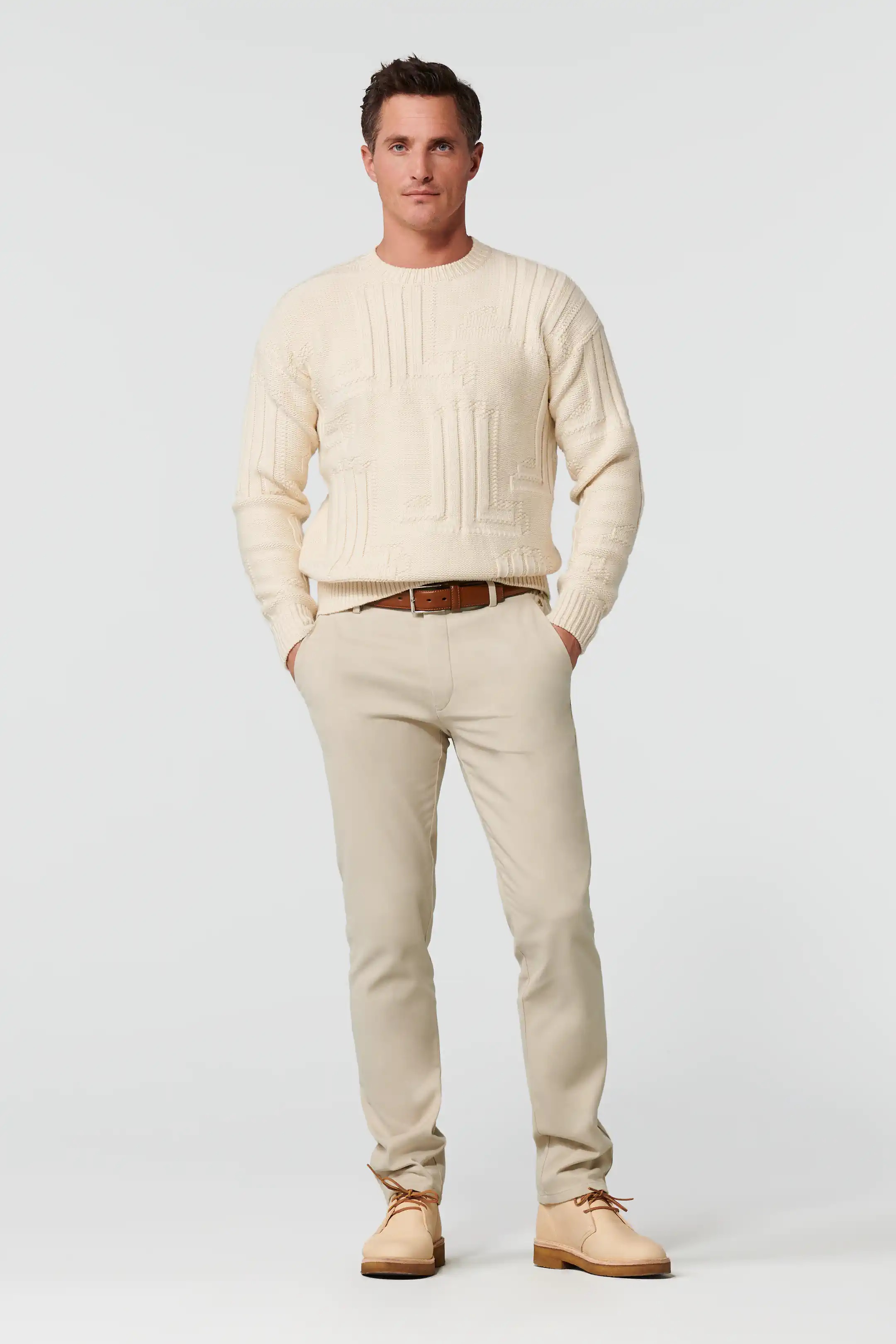 Beige (alabaster) chinos i Luxury Twill, och modern passform (Meyer / Bonn) (finns i strl 25) - 3