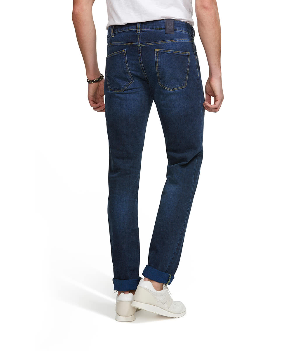 Blå (dark blue stone) stentvättade jeans i Stretch & modern passform (Meyer / M5) - 2