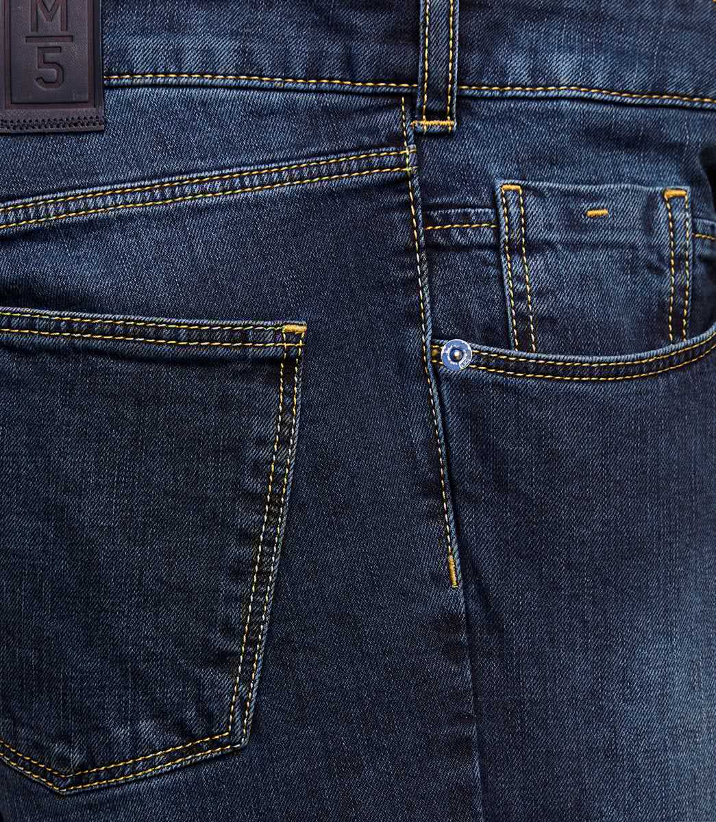 Blå (dark blue stone) stentvättade jeans i Stretch & modern passform (Meyer / M5) - 5