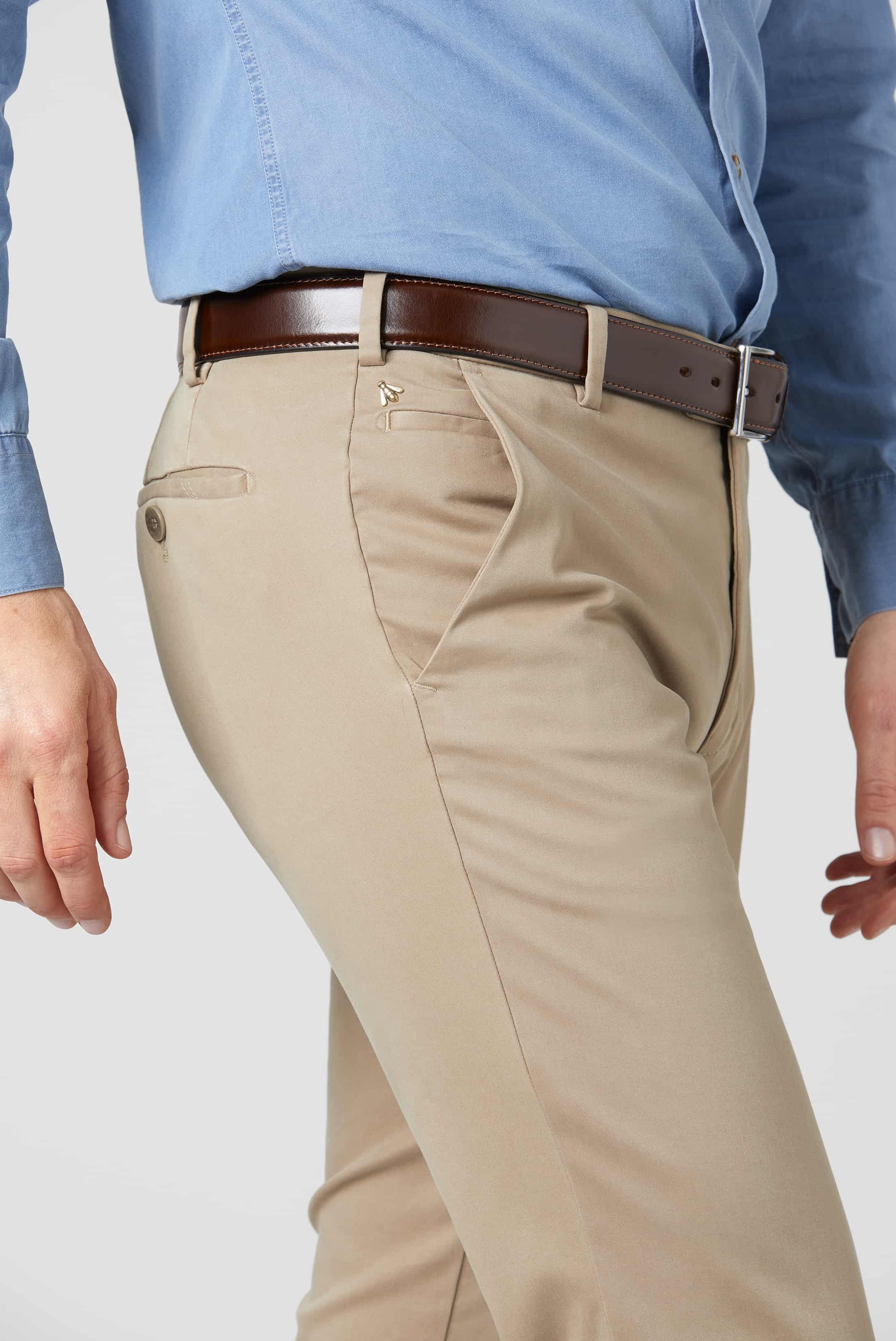 Beige chinos i Pima Satin och smal passform (Meyer / Tokyo) - 4