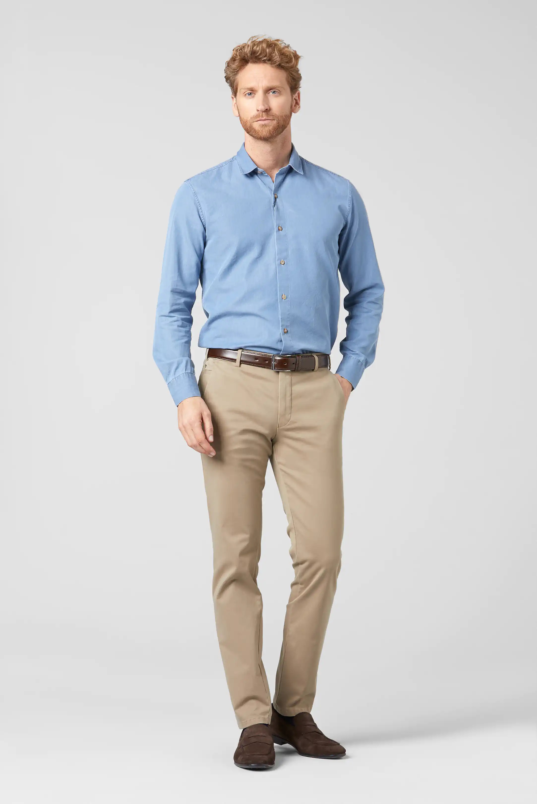 Beige chinos i Pima Satin och smal passform (Meyer / Tokyo) - 3