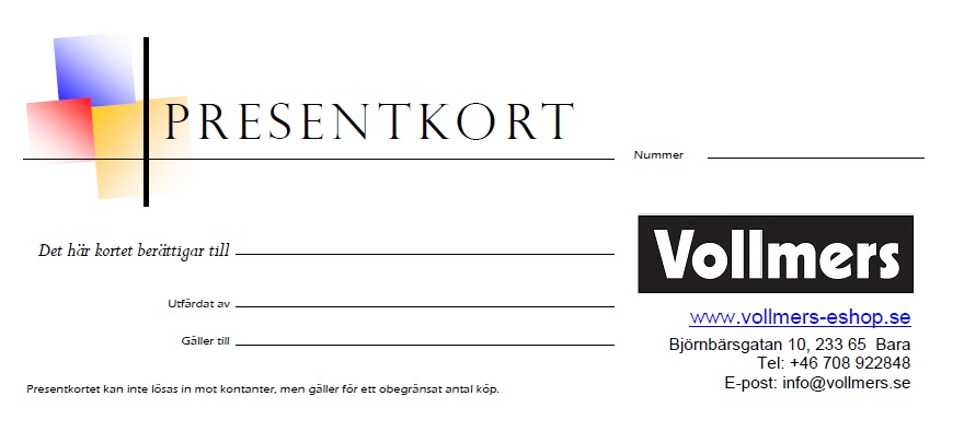Presentkort på Vollmers webbshop á 1000 kr