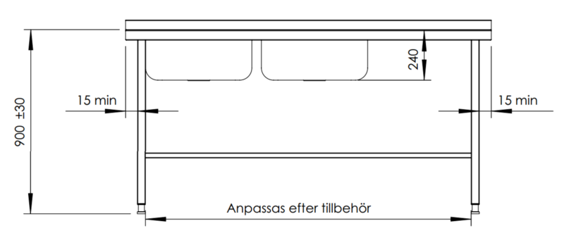 Molins Rostfri bänk med DE-52 och DE-52 650mm djup - 3