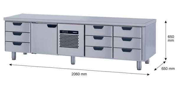 Porkka - Grillkylbänk GNL -  Kylaggregat, 4 Moduler - Mått: 2060 x 650 x 650mm - 63