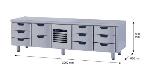 Porkka - Grillkylbänk GNL -  Kylaggregat, 4 Moduler - Mått: 2060 x 650 x 650mm - 72