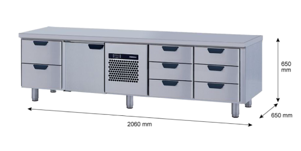 Porkka - Grillkylbänk GNL -  Kylaggregat, 4 Moduler - Mått: 2060 x 650 x 650mm - 36